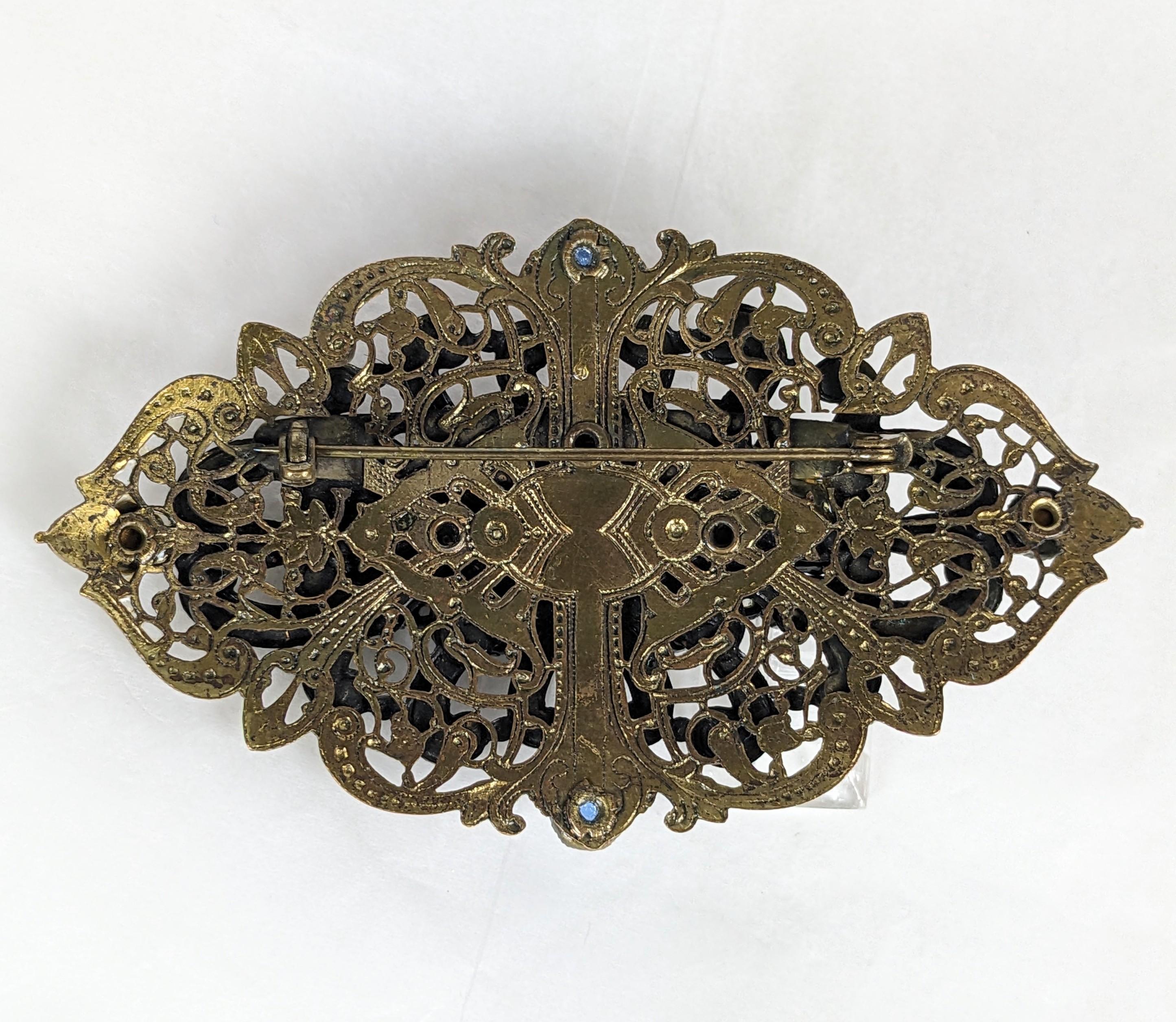Women's or Men's Early Czech Multi Paste Brooch For Sale