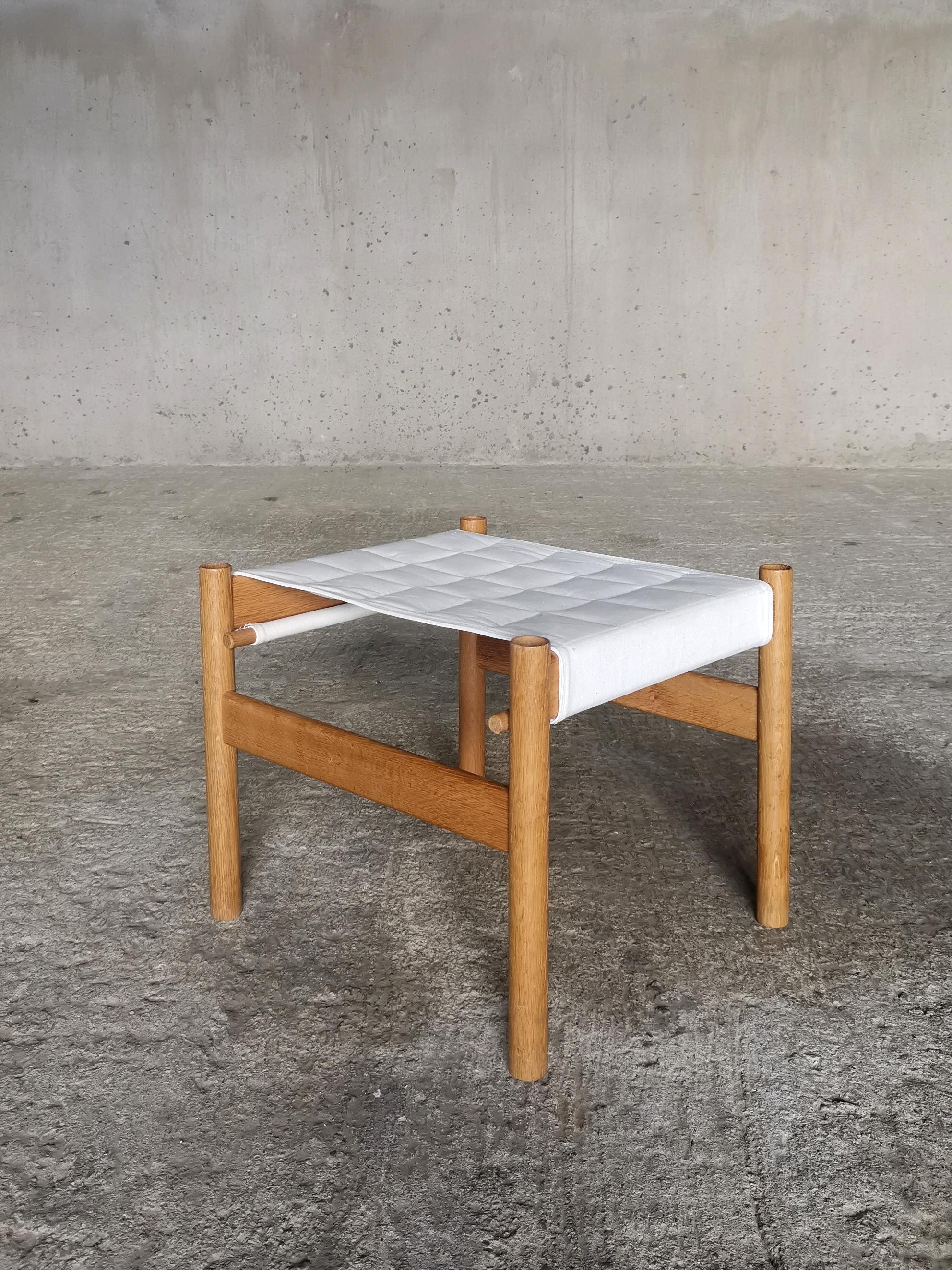 Early Danish Hans Bølling Oak Stool Quilted Canvas seat, for Torben Ørskov 1960s For Sale 4