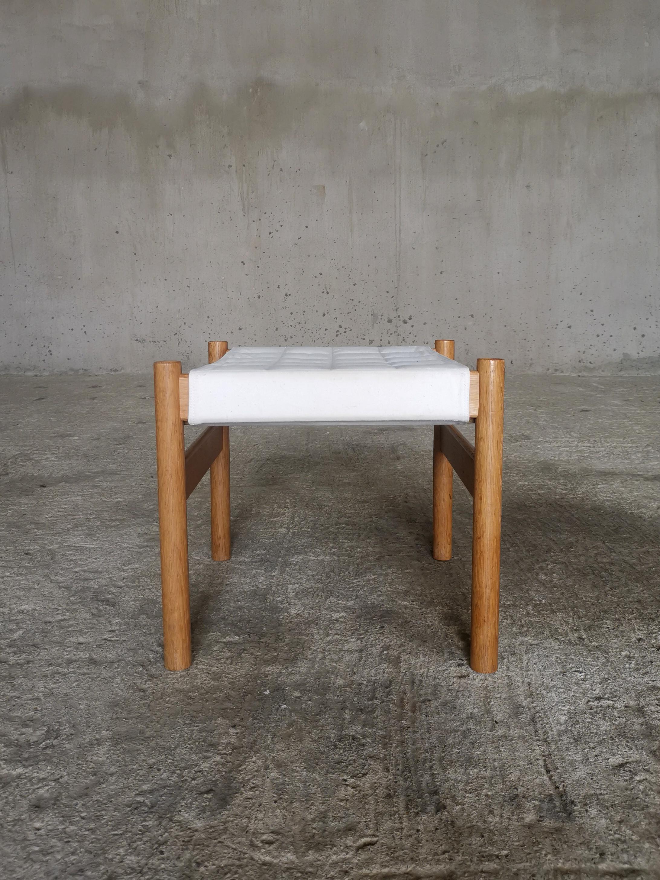 Scandinavian Modern Early Danish Hans Bølling Oak Stool Quilted Canvas seat, for Torben Ørskov 1960s For Sale