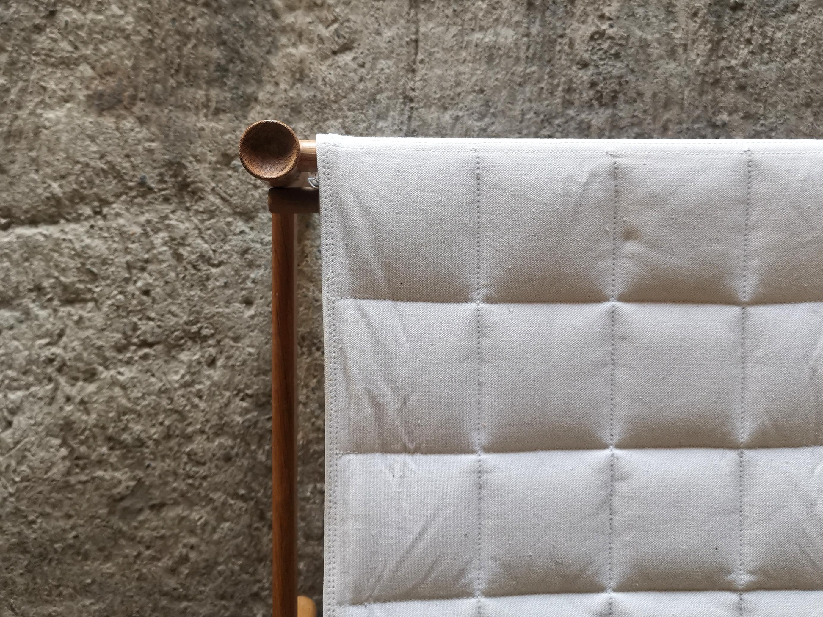 Early Danish Hans Bølling Oak Stool Quilted Canvas seat, for Torben Ørskov 1960s In Good Condition For Sale In Ystad, SE
