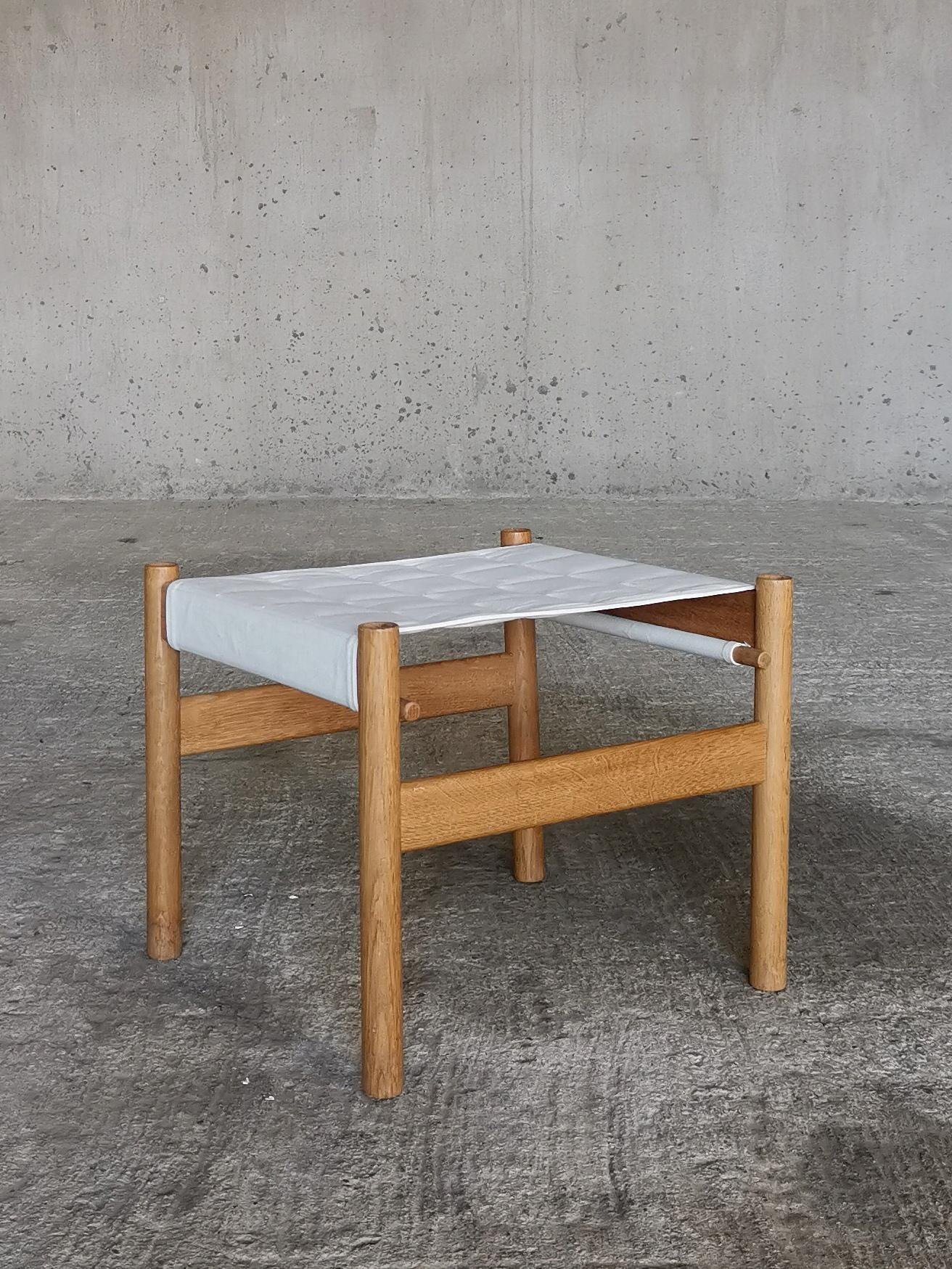 Mid-20th Century Early Danish Hans Bølling Oak Stool Quilted Canvas seat, for Torben Ørskov 1960s For Sale