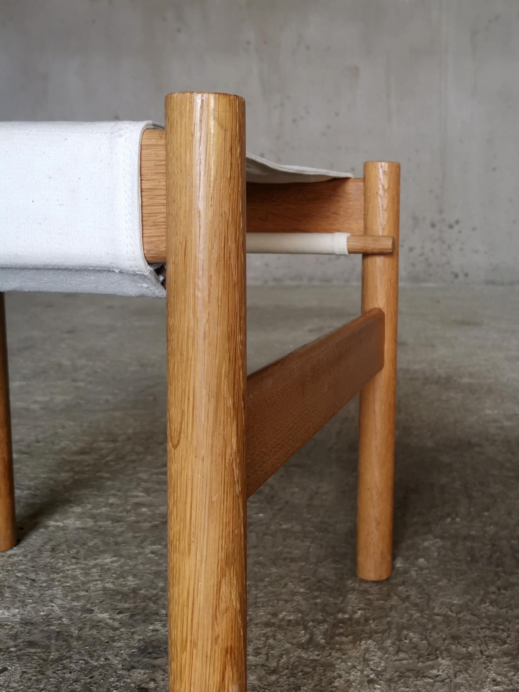 Early Danish Hans Bølling Oak Stool Quilted Canvas seat, for Torben Ørskov 1960s For Sale 1