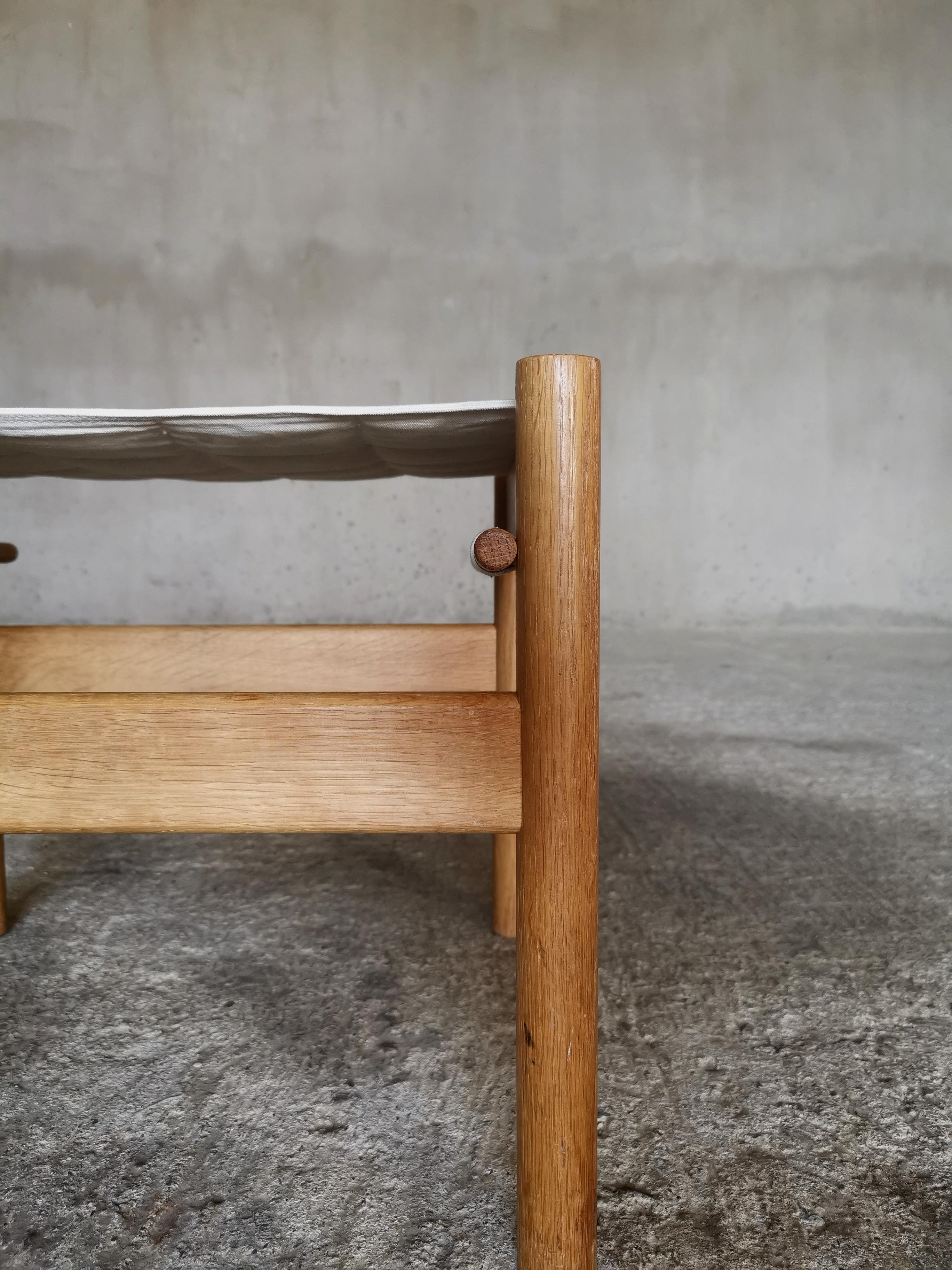 Early Danish Hans Bølling Oak Stool Quilted Canvas seat, for Torben Ørskov 1960s For Sale 2