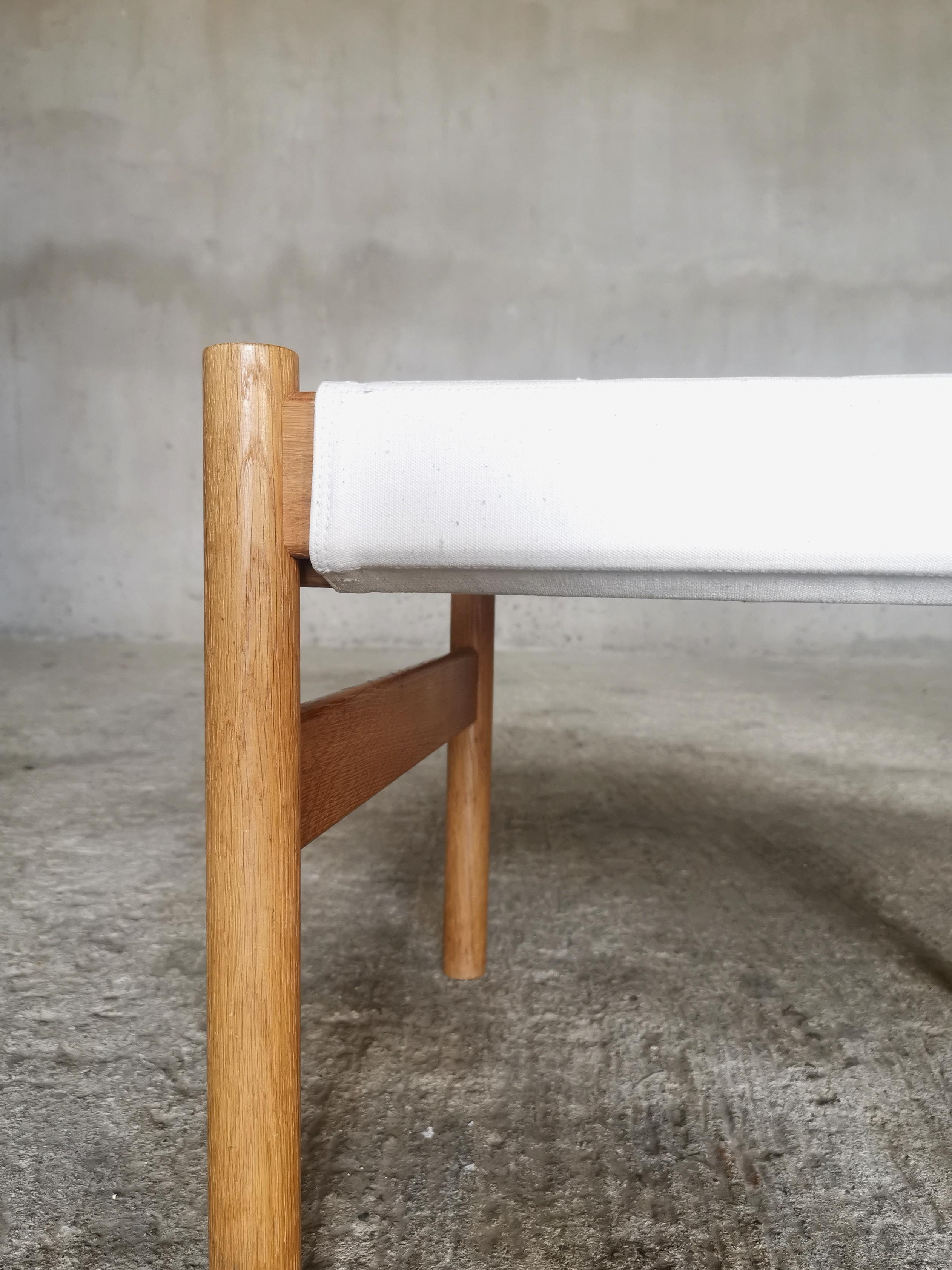 Early Danish Hans Bølling Oak Stool Quilted Canvas seat, for Torben Ørskov 1960s For Sale 3
