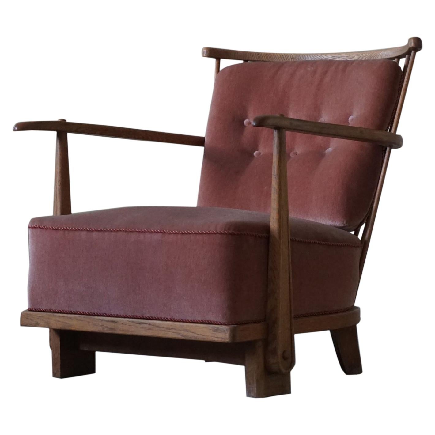 Early Danish Mid-Century Easy Chair in Oak by Fritz Hansen, Model 1590, 1940s