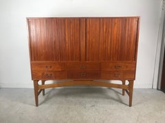 Early Danish Modern "High" Cabinet / Storage, Teak and Beechwood, Tambour Doors