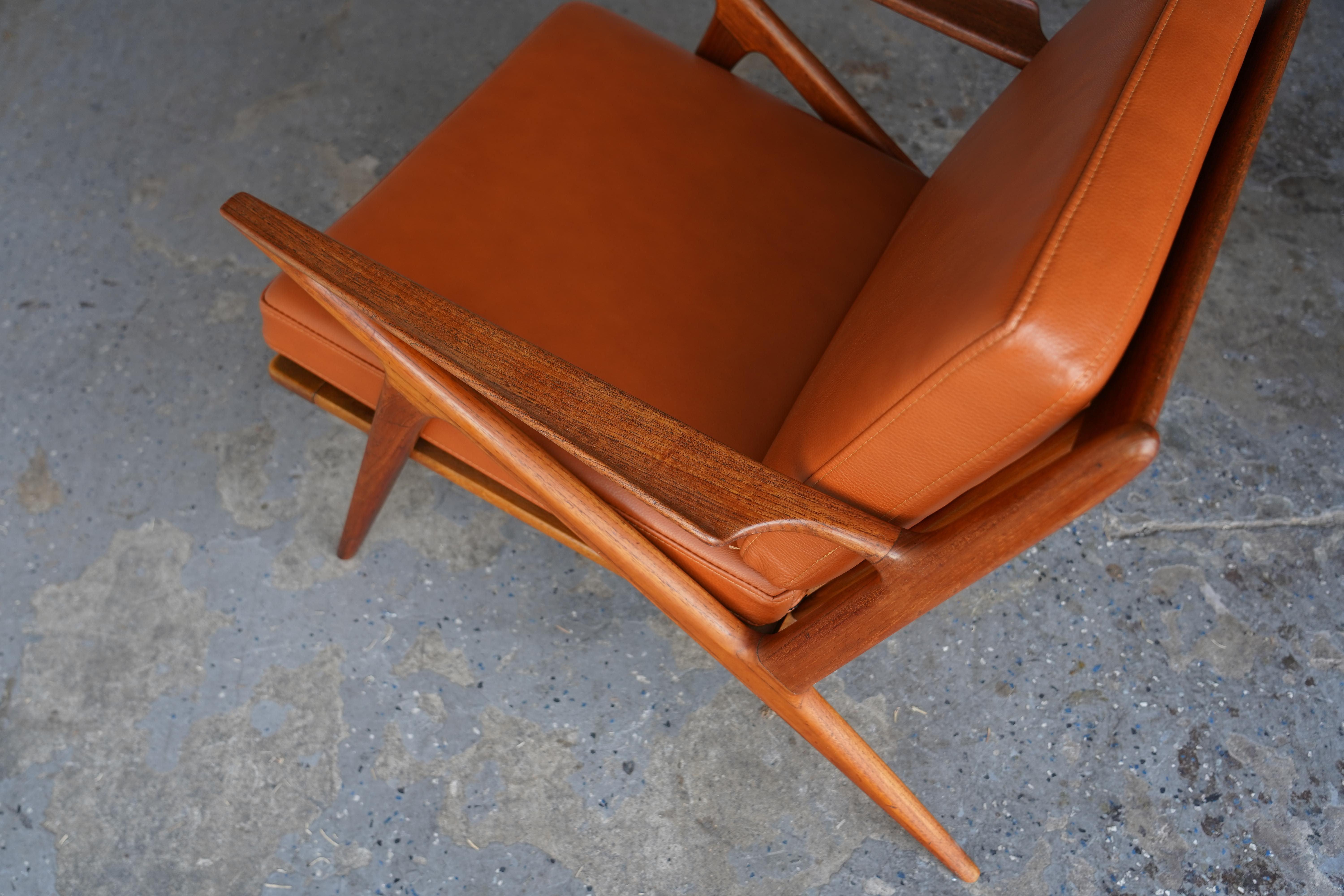 Poul Jensen, primo modello danese moderno  Sedia Z in teak con pelle italiana color cognac in vendita 4