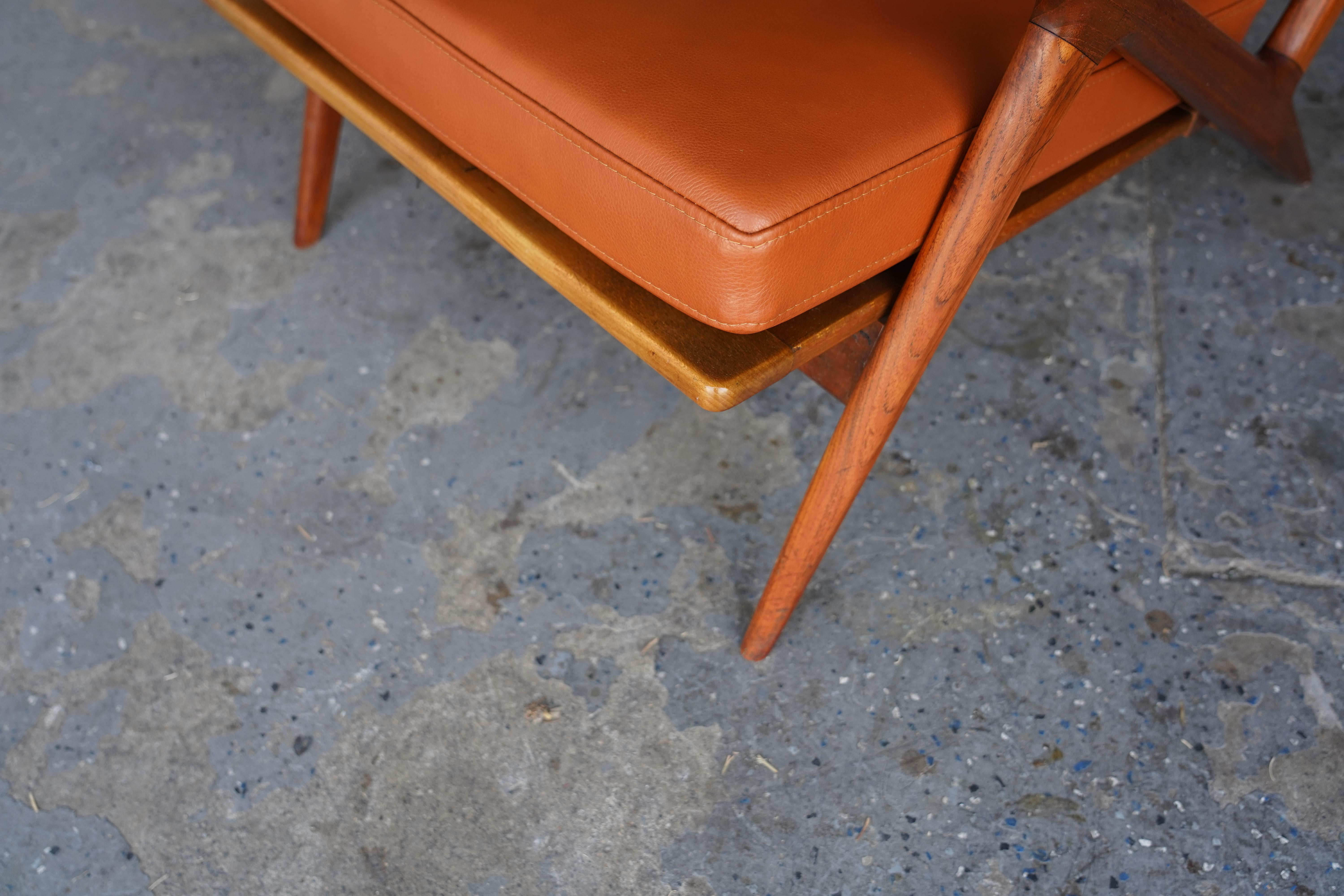 Poul Jensen, primo modello danese moderno  Sedia Z in teak con pelle italiana color cognac in vendita 6