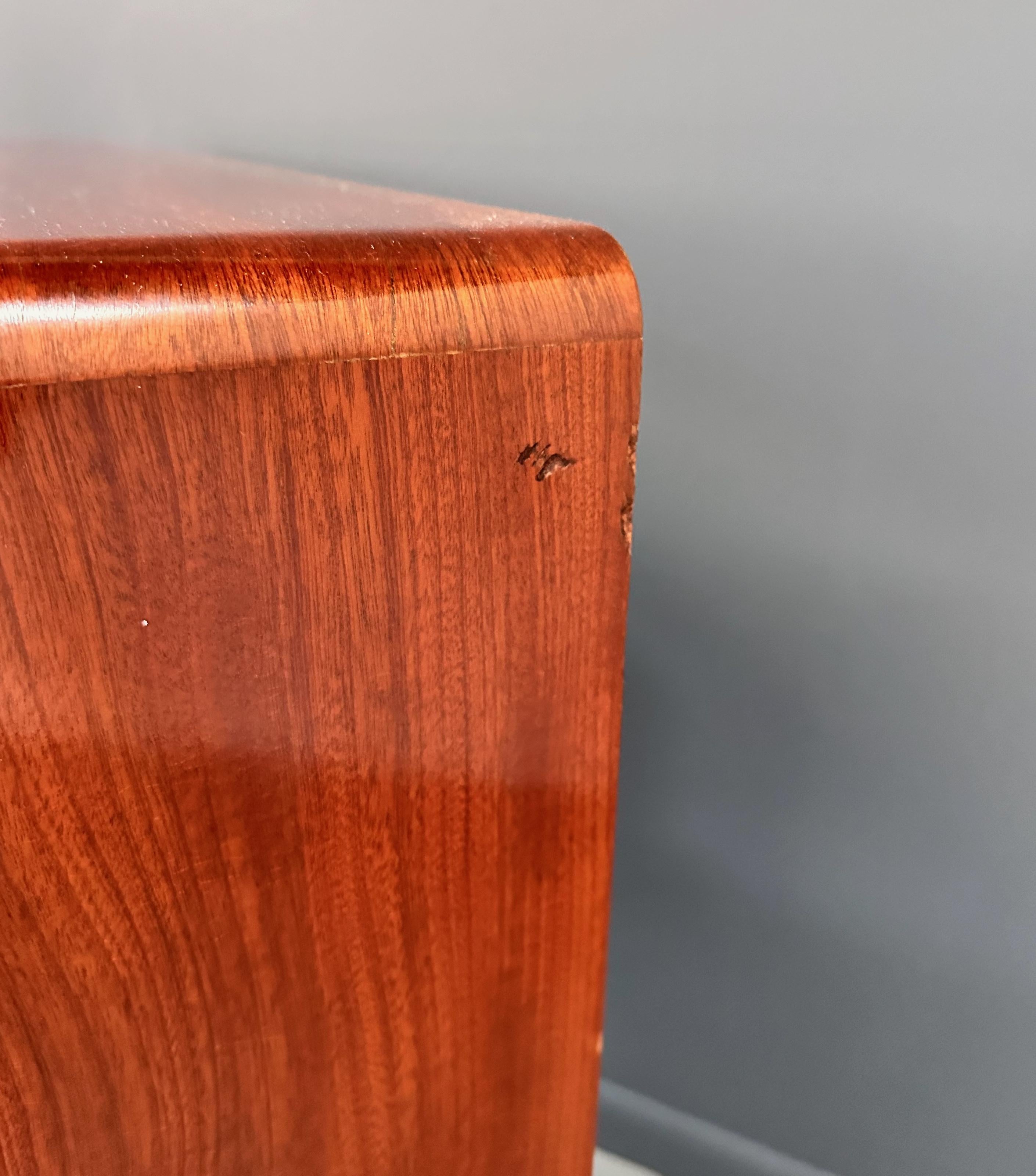 Early Danish Roll Top Desk with Fluted Legs in Booked Matched Veneer Mid Century 3