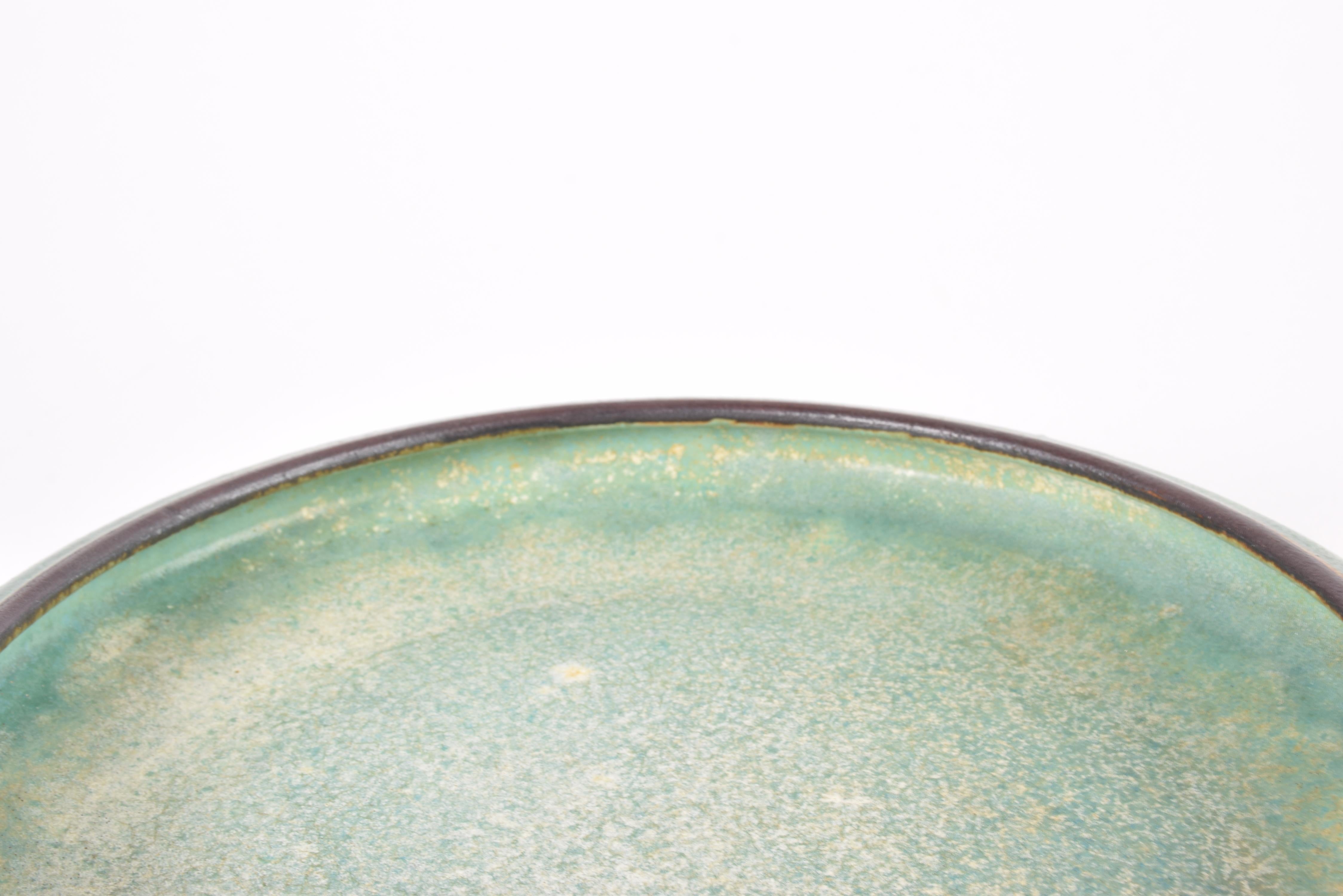 Cuenco bajo danés temprano Saxbo Nylund & Krebs Sal Verde y Marrón, Cerámica 1930 en venta 2