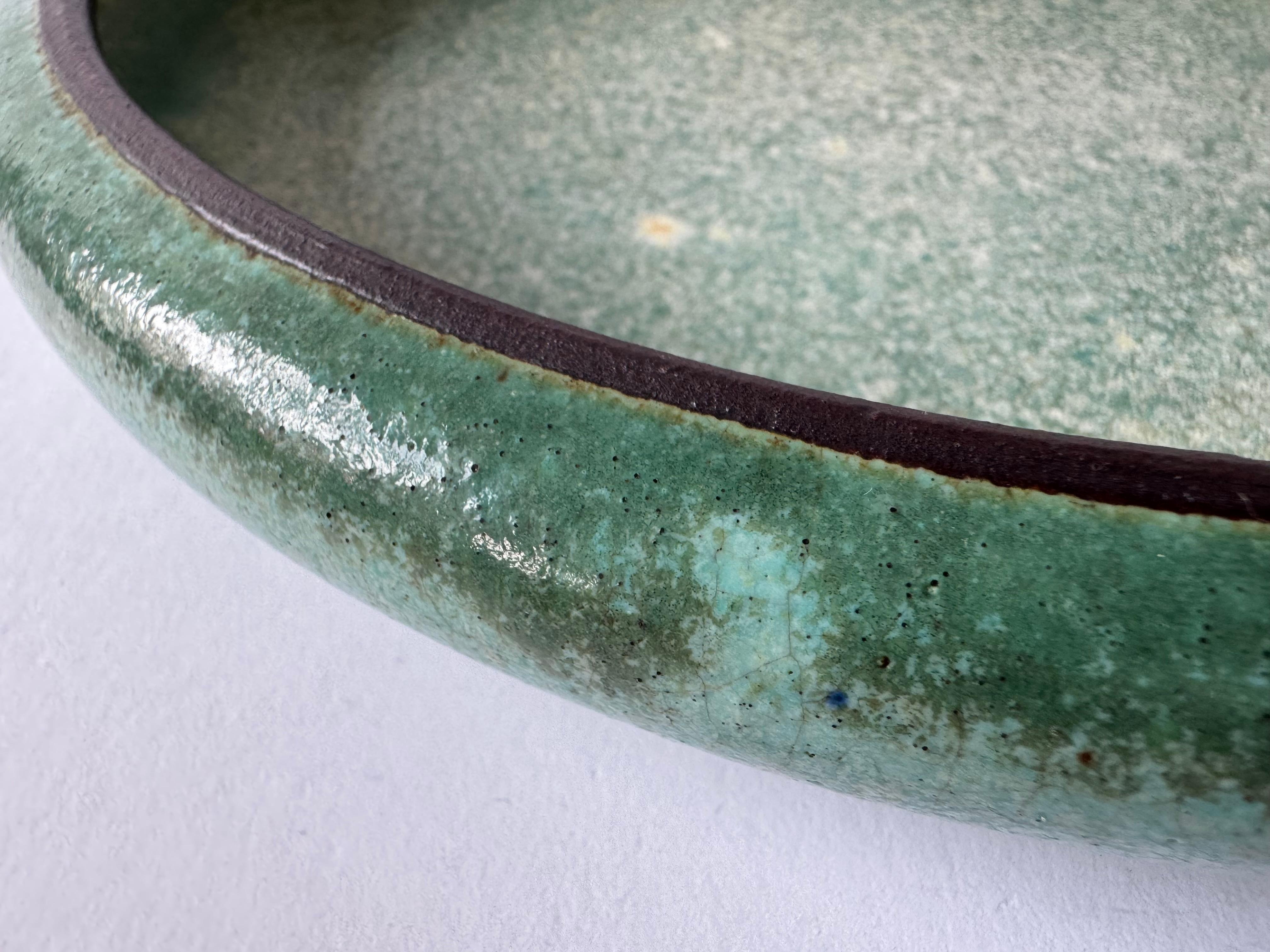 Cuenco bajo danés temprano Saxbo Nylund & Krebs Sal Verde y Marrón, Cerámica 1930 en venta 3