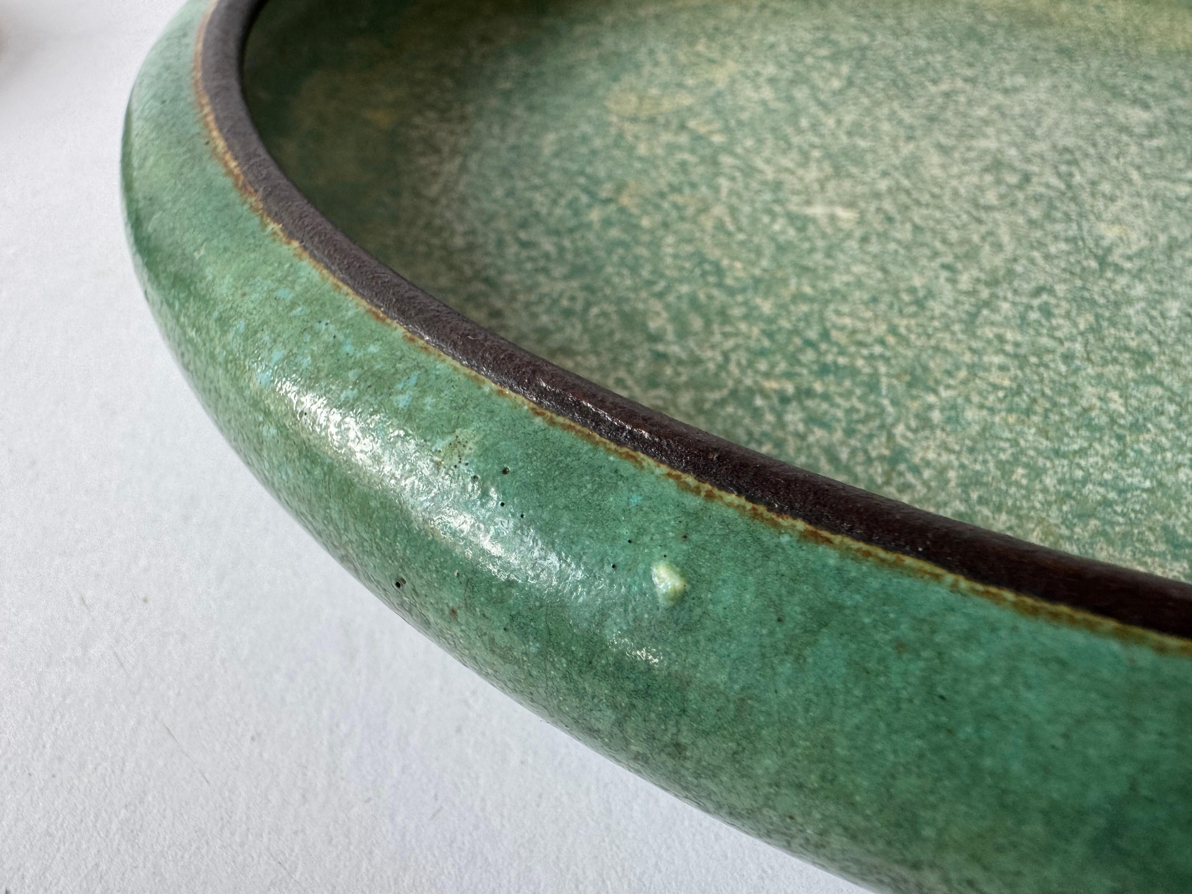 Cuenco bajo danés temprano Saxbo Nylund & Krebs Sal Verde y Marrón, Cerámica 1930 en venta 5