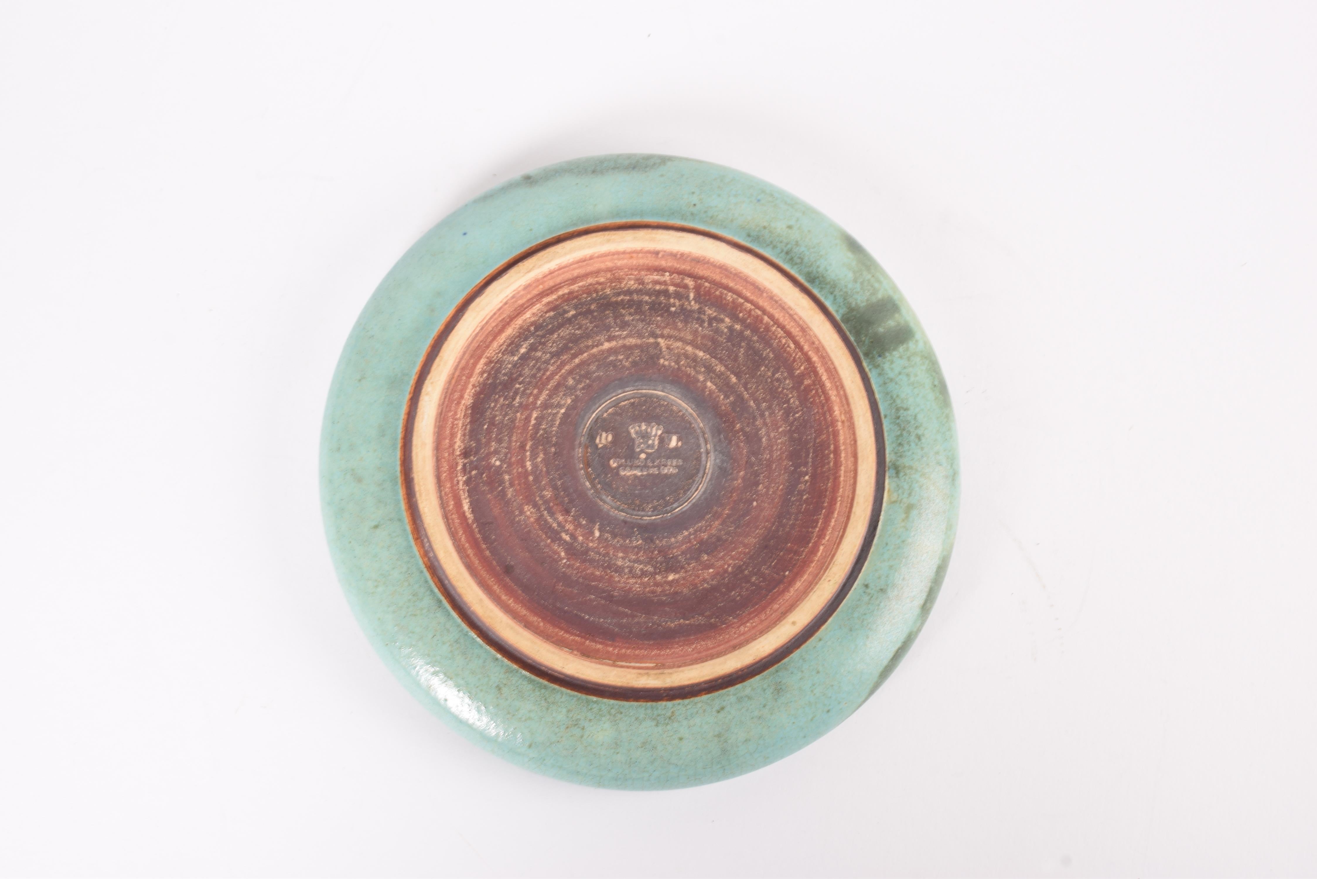 Cuenco bajo danés temprano Saxbo Nylund & Krebs Sal Verde y Marrón, Cerámica 1930 en venta 8