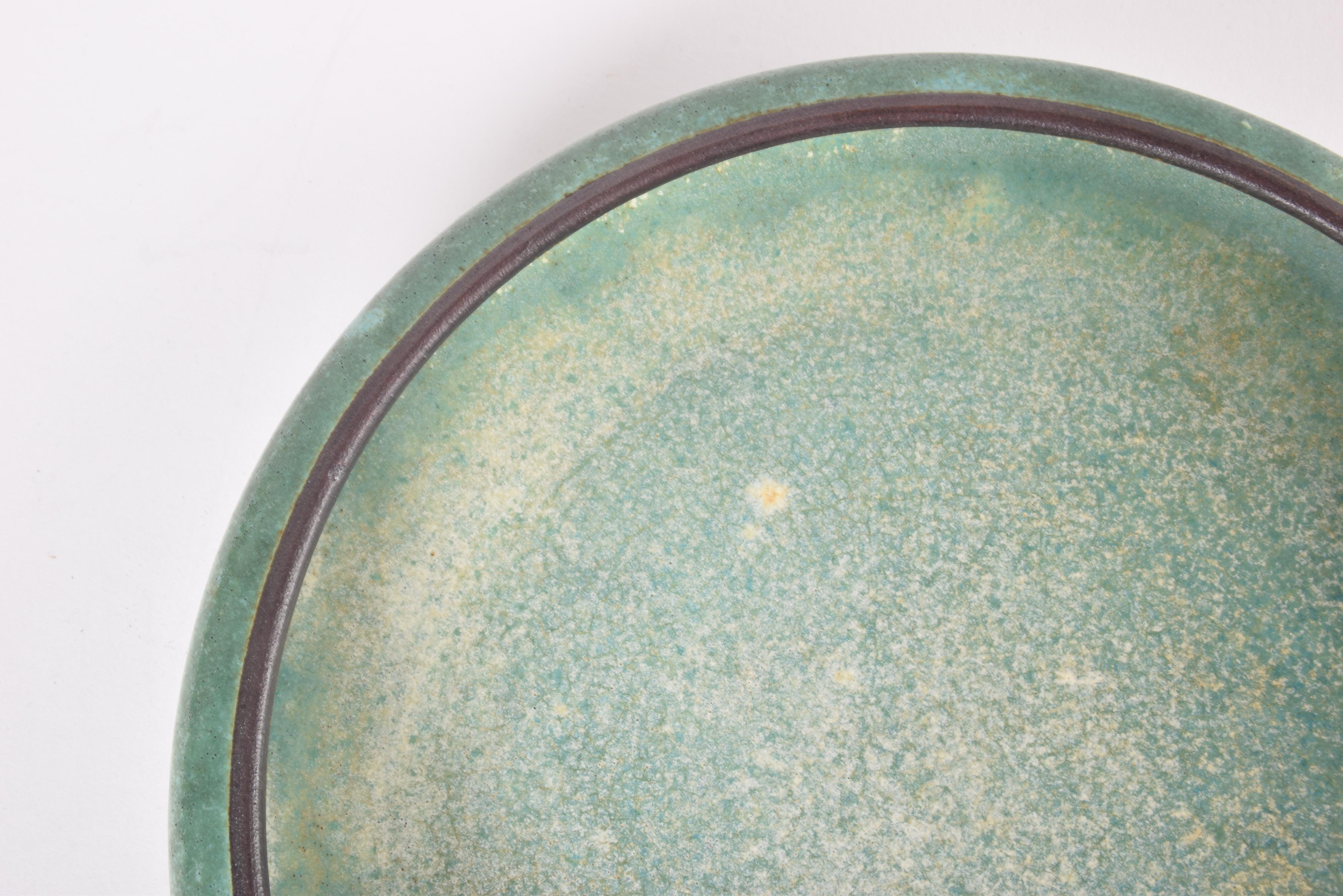 Cuenco bajo danés temprano Saxbo Nylund & Krebs Sal Verde y Marrón, Cerámica 1930 Cerámico en venta