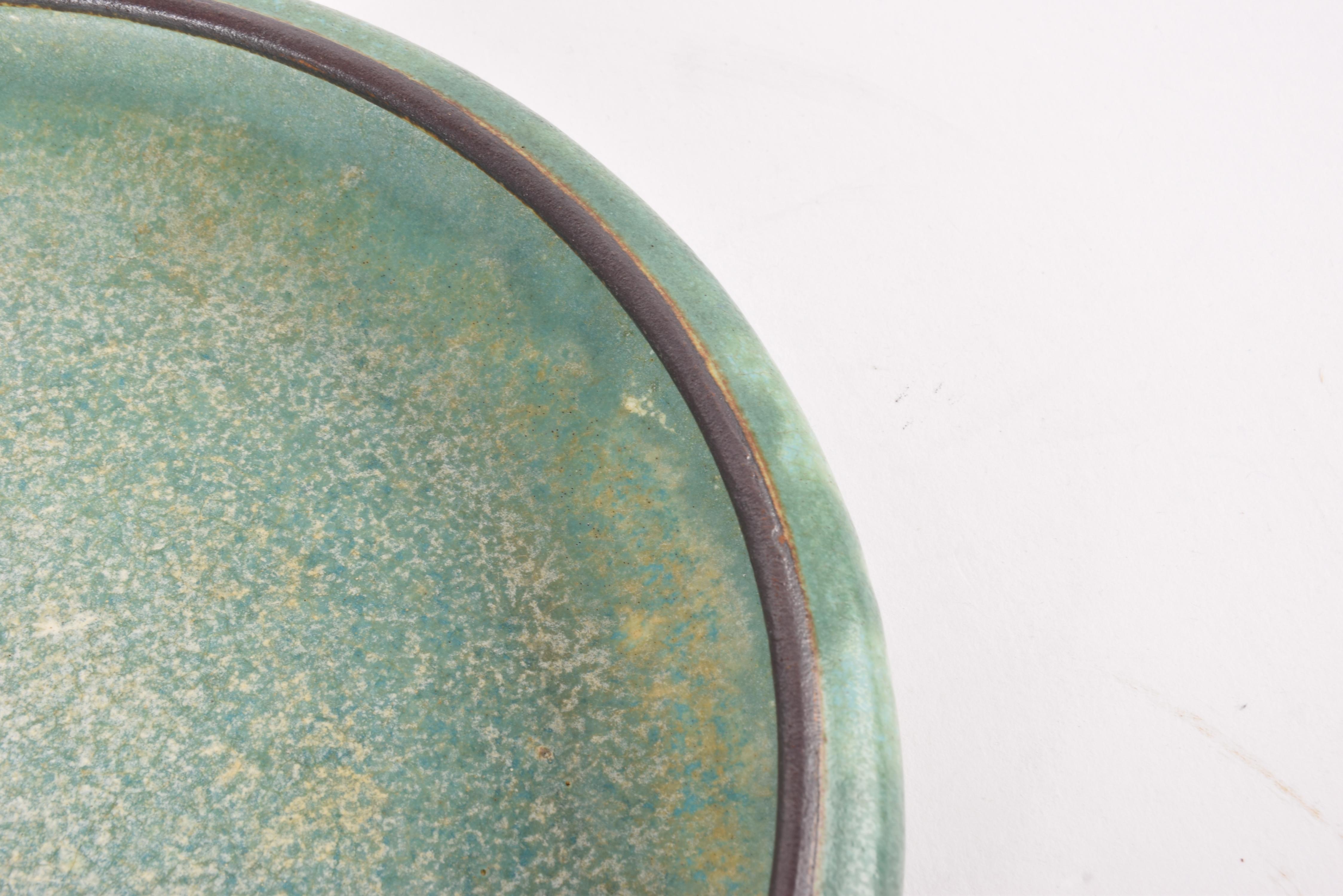 Cuenco bajo danés temprano Saxbo Nylund & Krebs Sal Verde y Marrón, Cerámica 1930 en venta 1