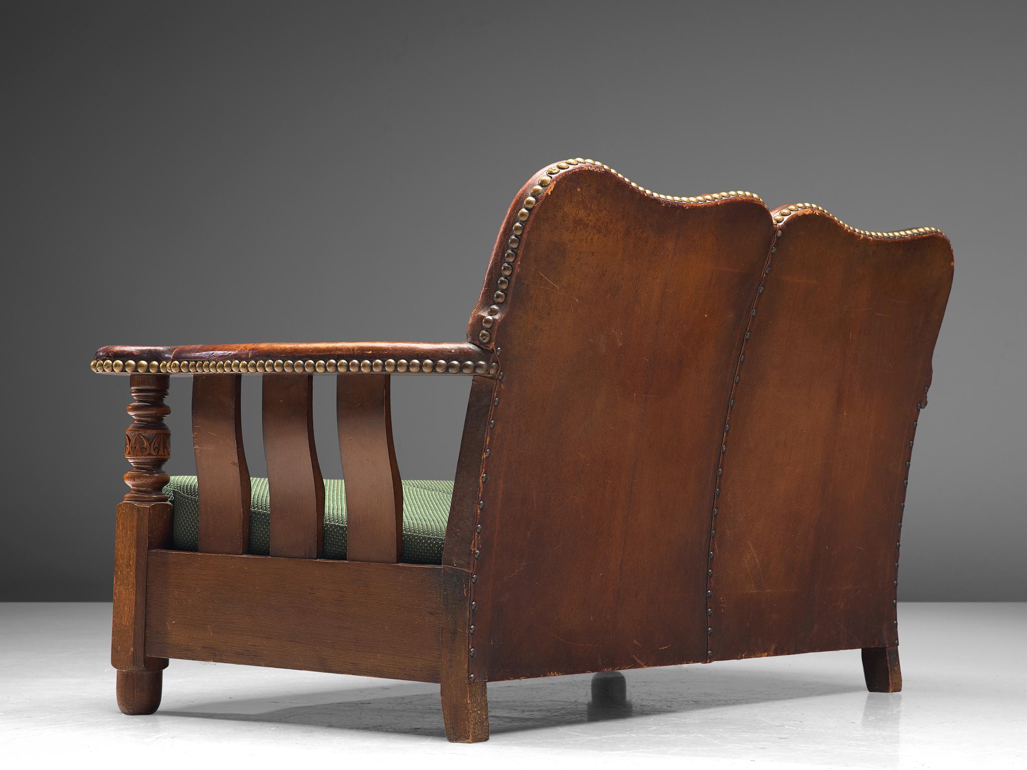 Early Danish Settee Sofa with Patinated Leather (Dänisch)