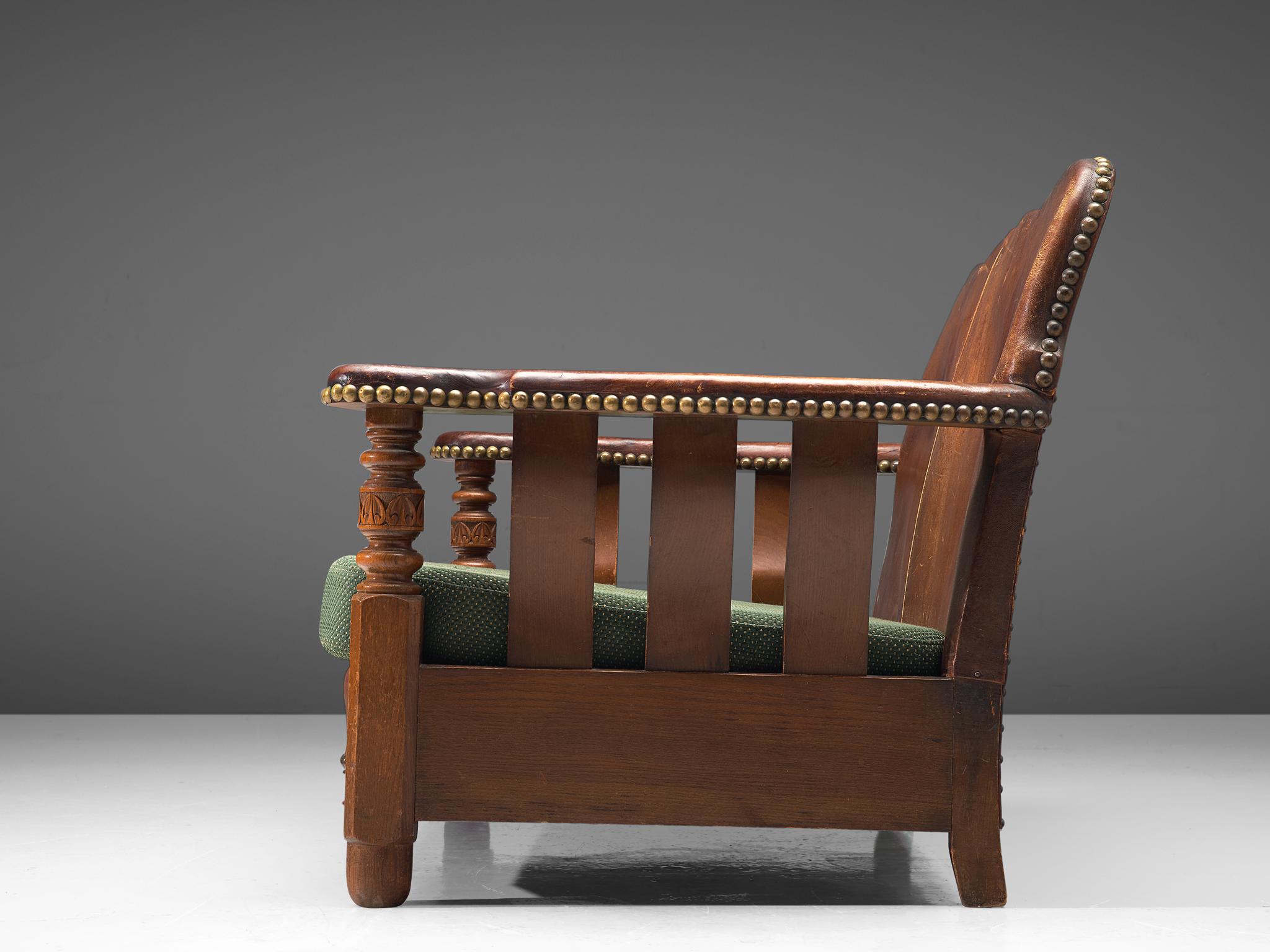 Early 20th Century Early Danish Settee Sofa with Patinated Leather