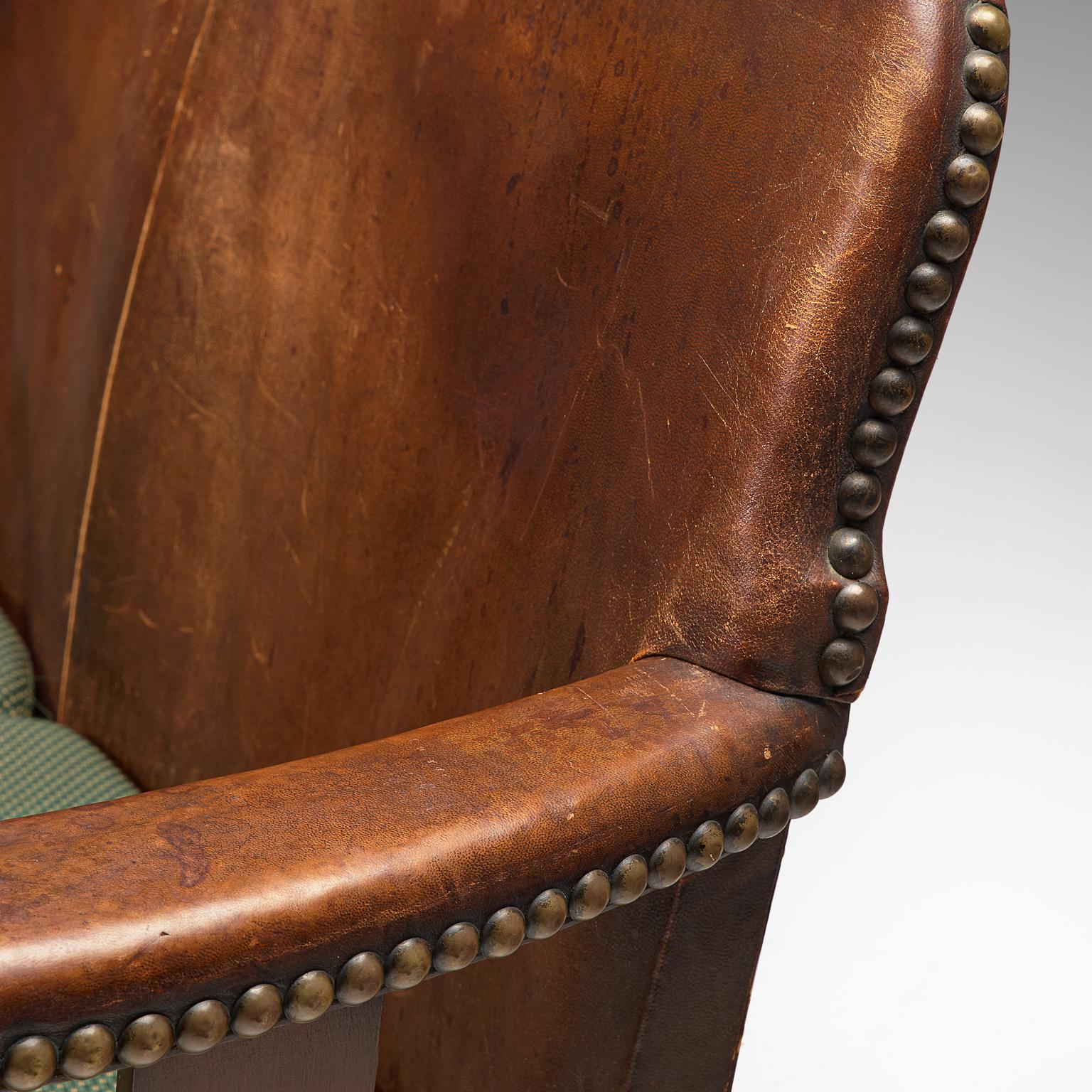 Early 20th Century Early Danish Settee in Leather and Green Upholstery 