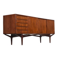 Early Danish Teak Credenza Sideboard with Finished Back & Sculpted Rosewood Base