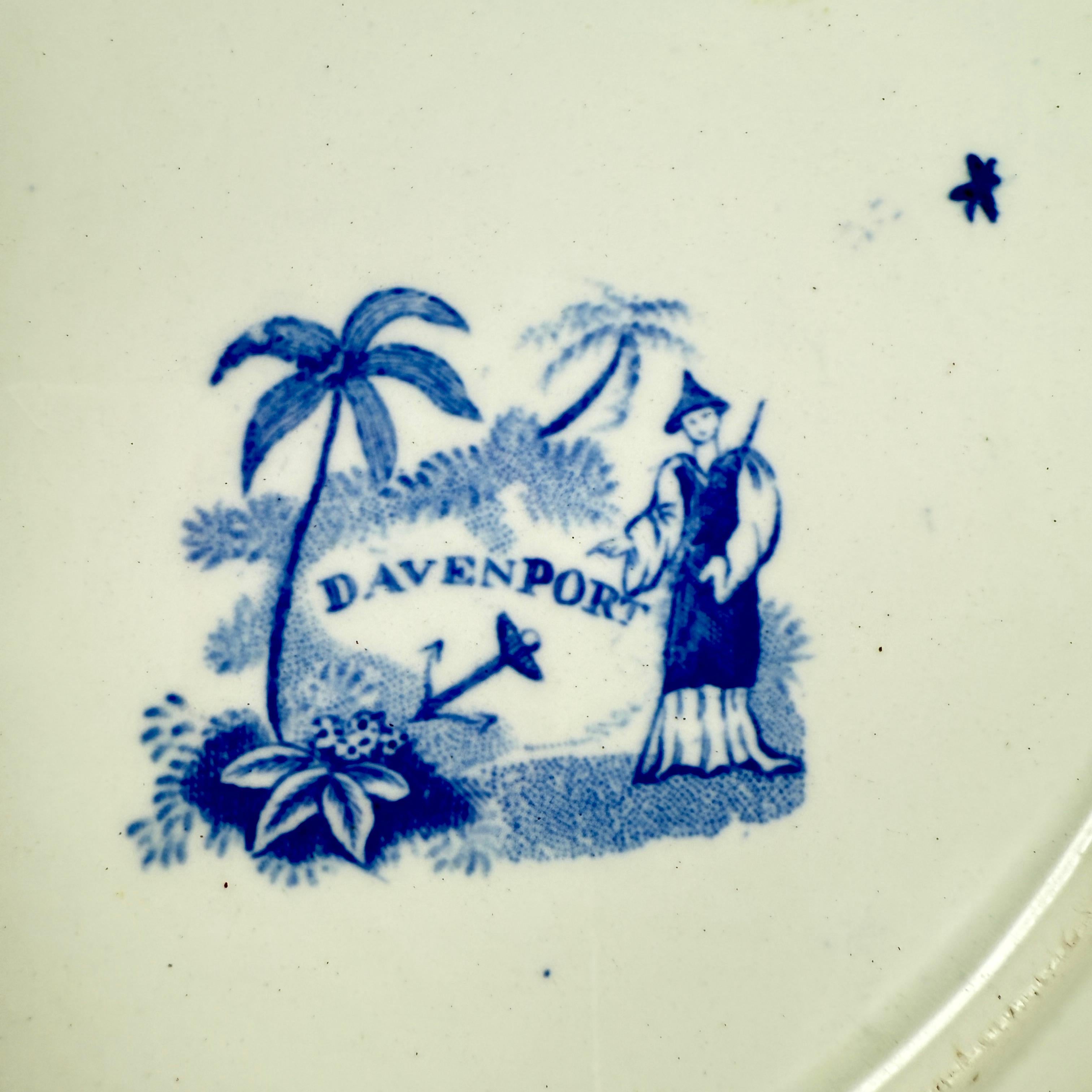 Assiettes creuses Davenport en porcelaine bleue et blanche, set de quatre en vente 7