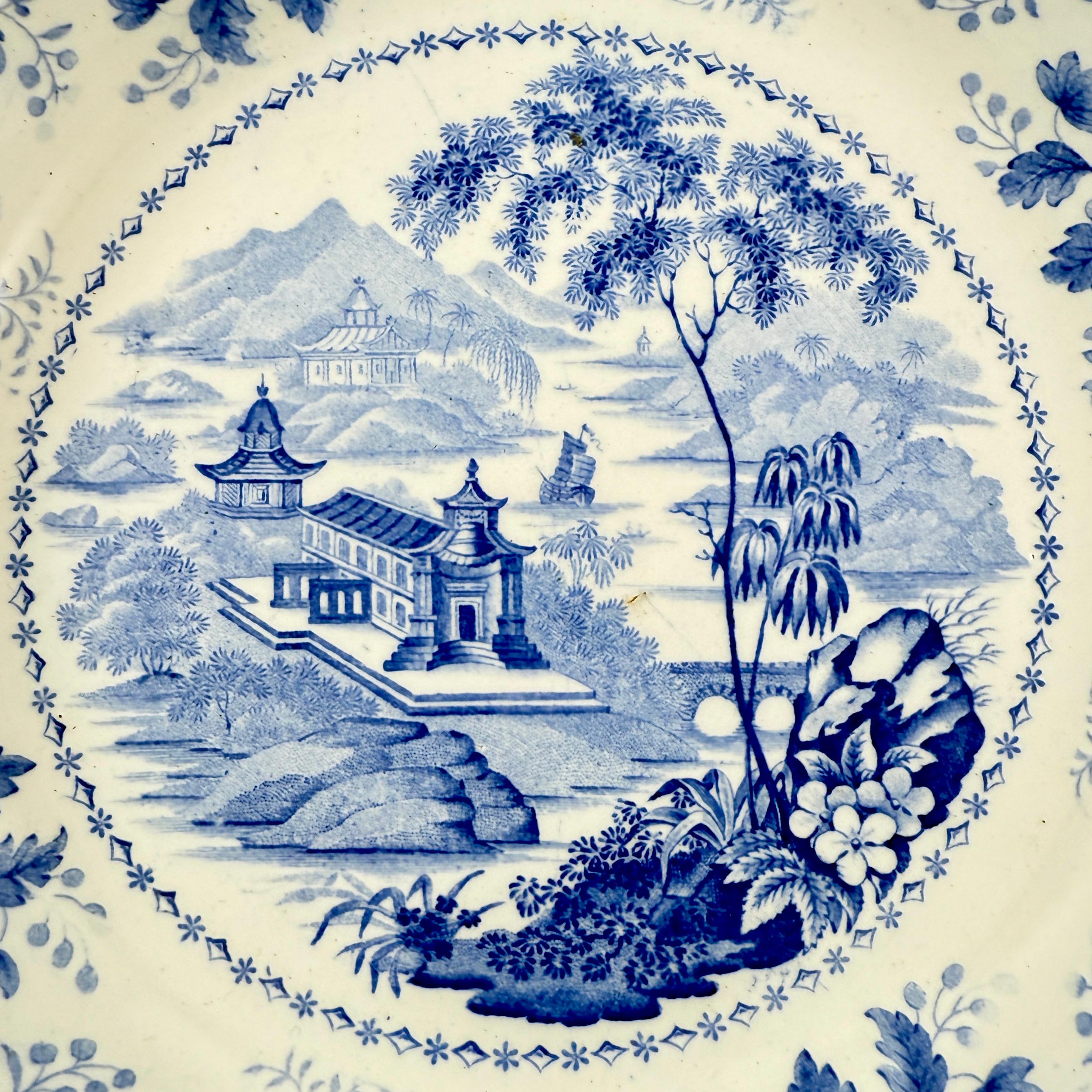Assiettes creuses Davenport en porcelaine bleue et blanche, set de quatre en vente 1