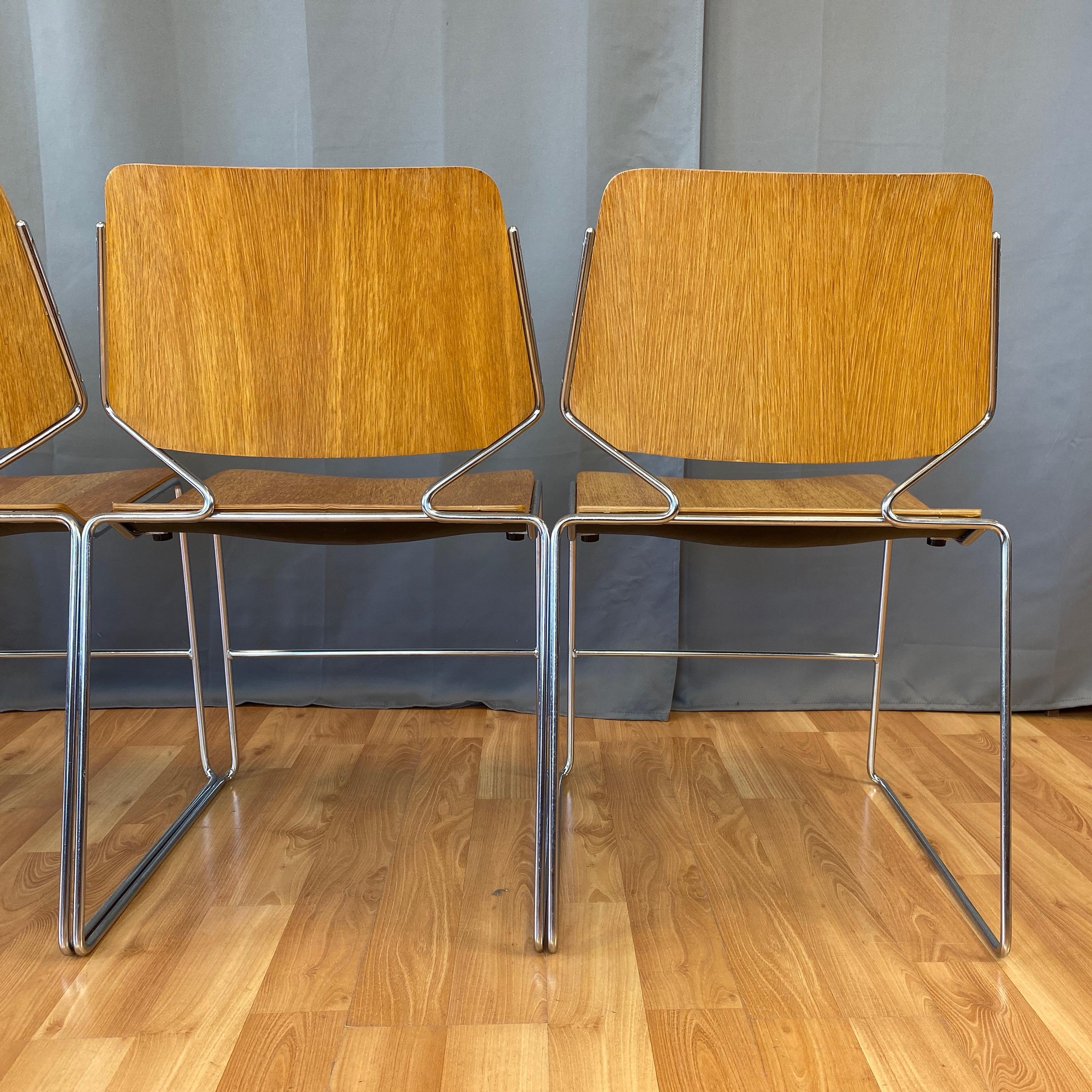 David Rowland Oak 40/4 Stacking Chairs and Unusual Table, Five-Piece Set 8