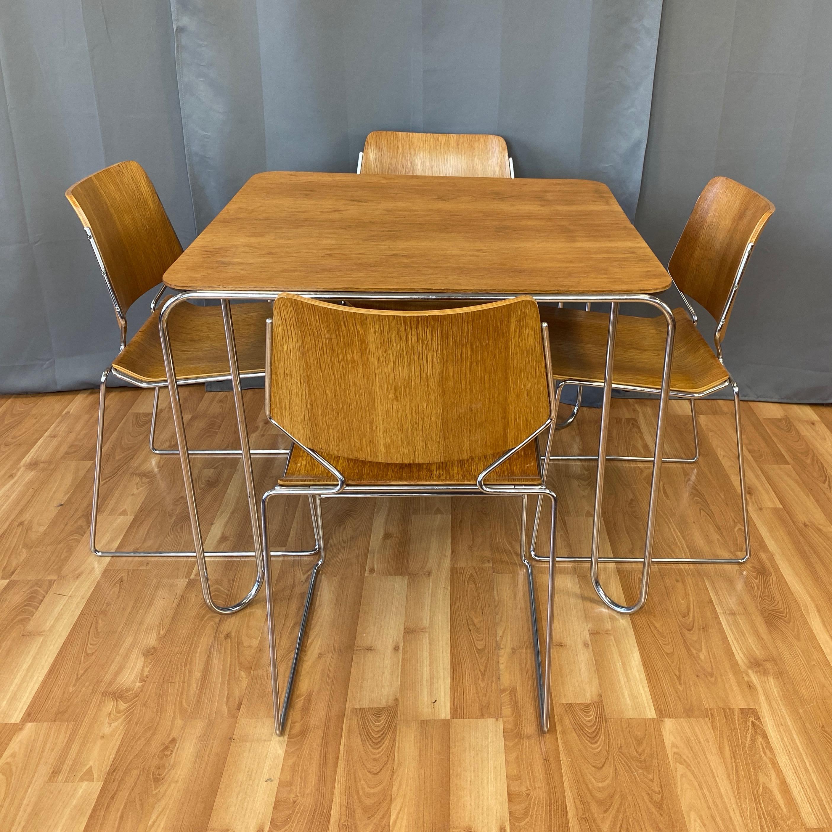 Mid-Century Modern David Rowland Oak 40/4 Stacking Chairs and Unusual Table, Five-Piece Set