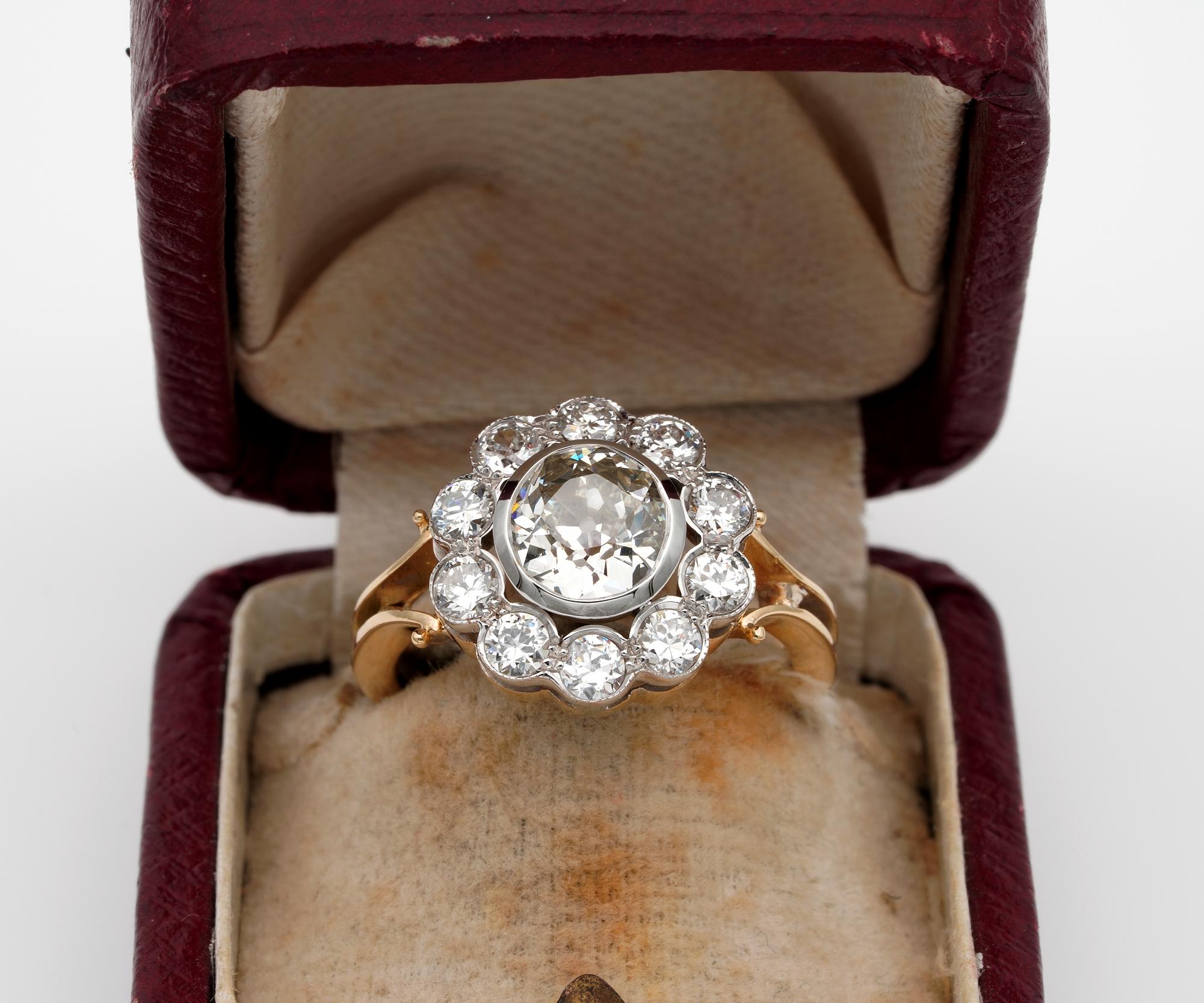 For ever with me

An outstanding early Art Deco Diamond cluster ring, fine example suitable either for engagement, anniversary or simply as favourite every day Diamond cluster ring
Solidly constructed of 18 KT gold with Platinum top
Round and most