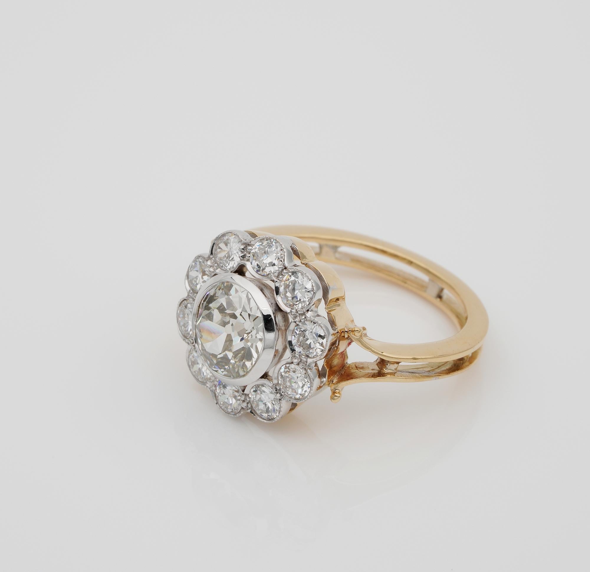 Women's Early Deco 1.60 Carat Centre Diamond 1.50 Carat Diamond Plus Cluster Ring For Sale