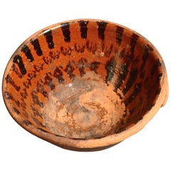 Early Decorated Redware Handled Mixing Bowl, circa 1840