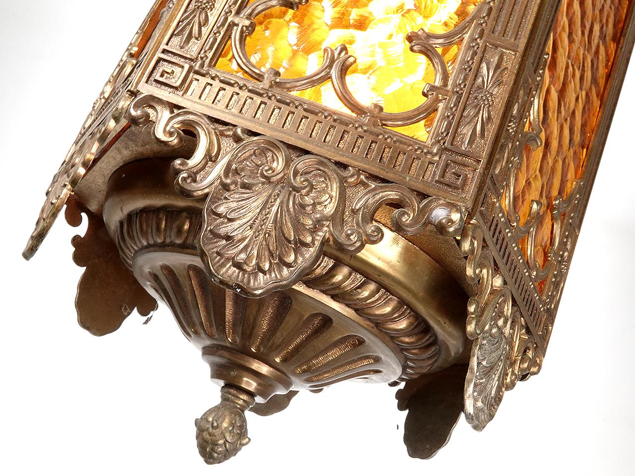 American Early Decorative Amber Glass Gothic Pendent For Sale
