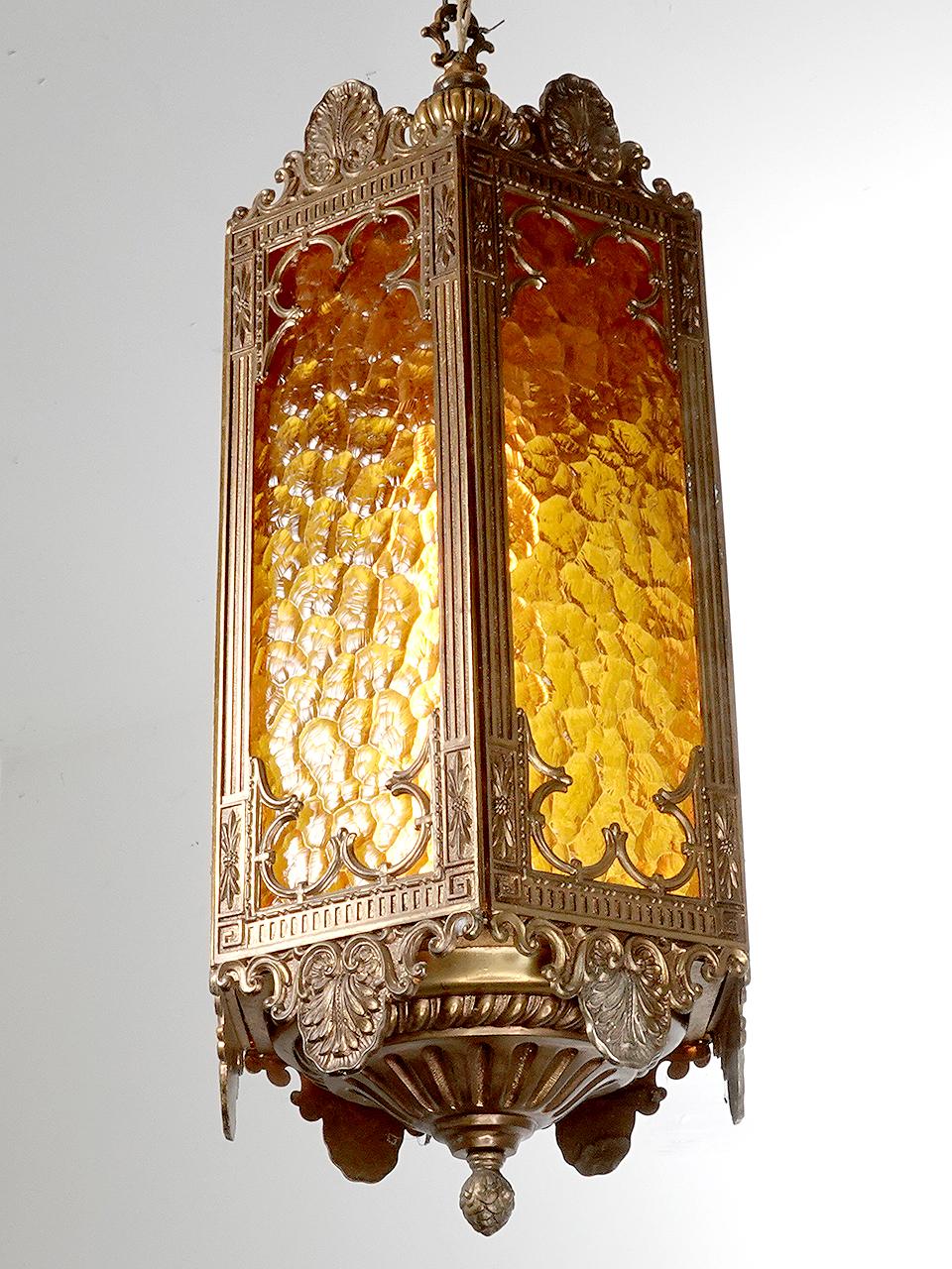 Early Decorative Amber Glass Gothic Pendent In Good Condition For Sale In Peekskill, NY