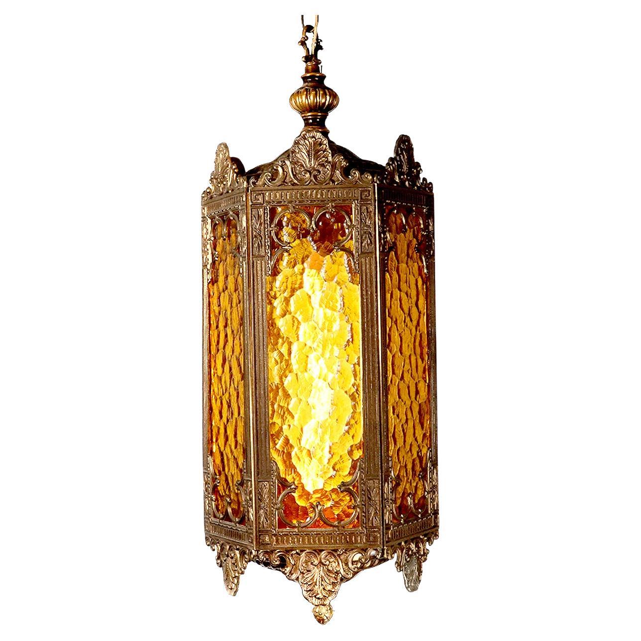 Early Decorative Amber Glass Gothic Pendent For Sale