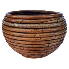 Early Decorative Midcentury Italian Modern Bamboo Rattan Planter. Bowl or Vase