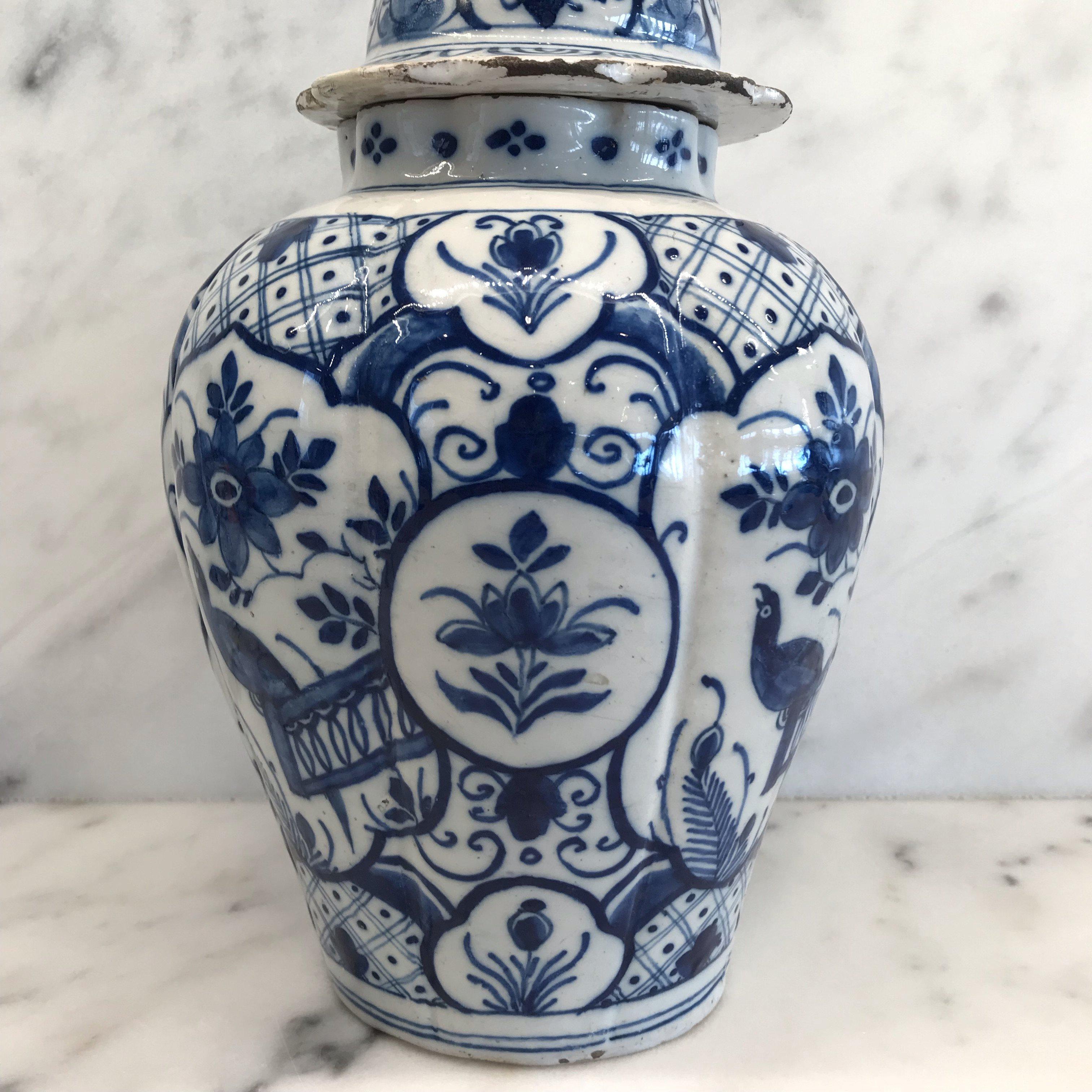 Dutch Early Delft Blue and White Vase with Top