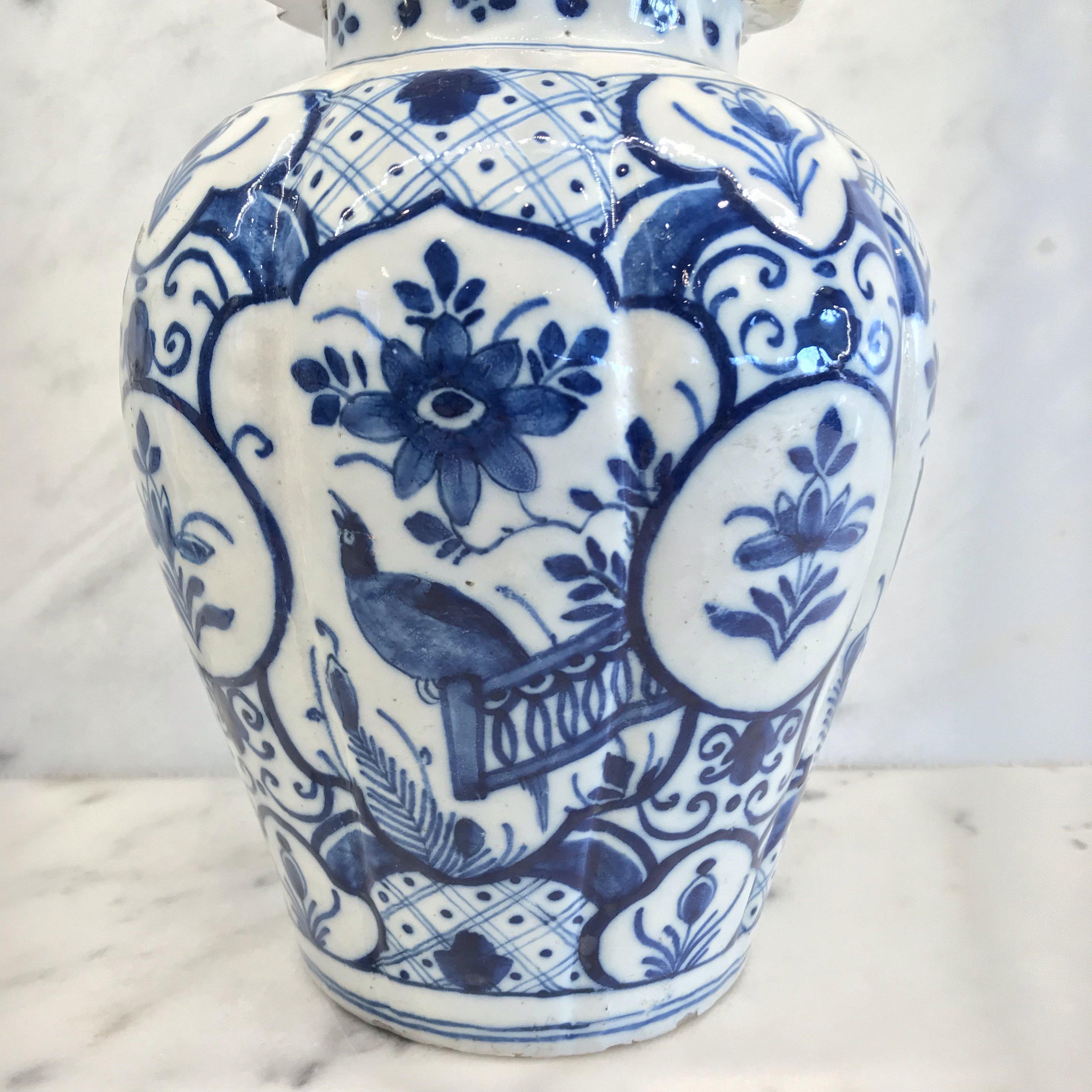 19th Century Early Delft Blue and White Vase with Top