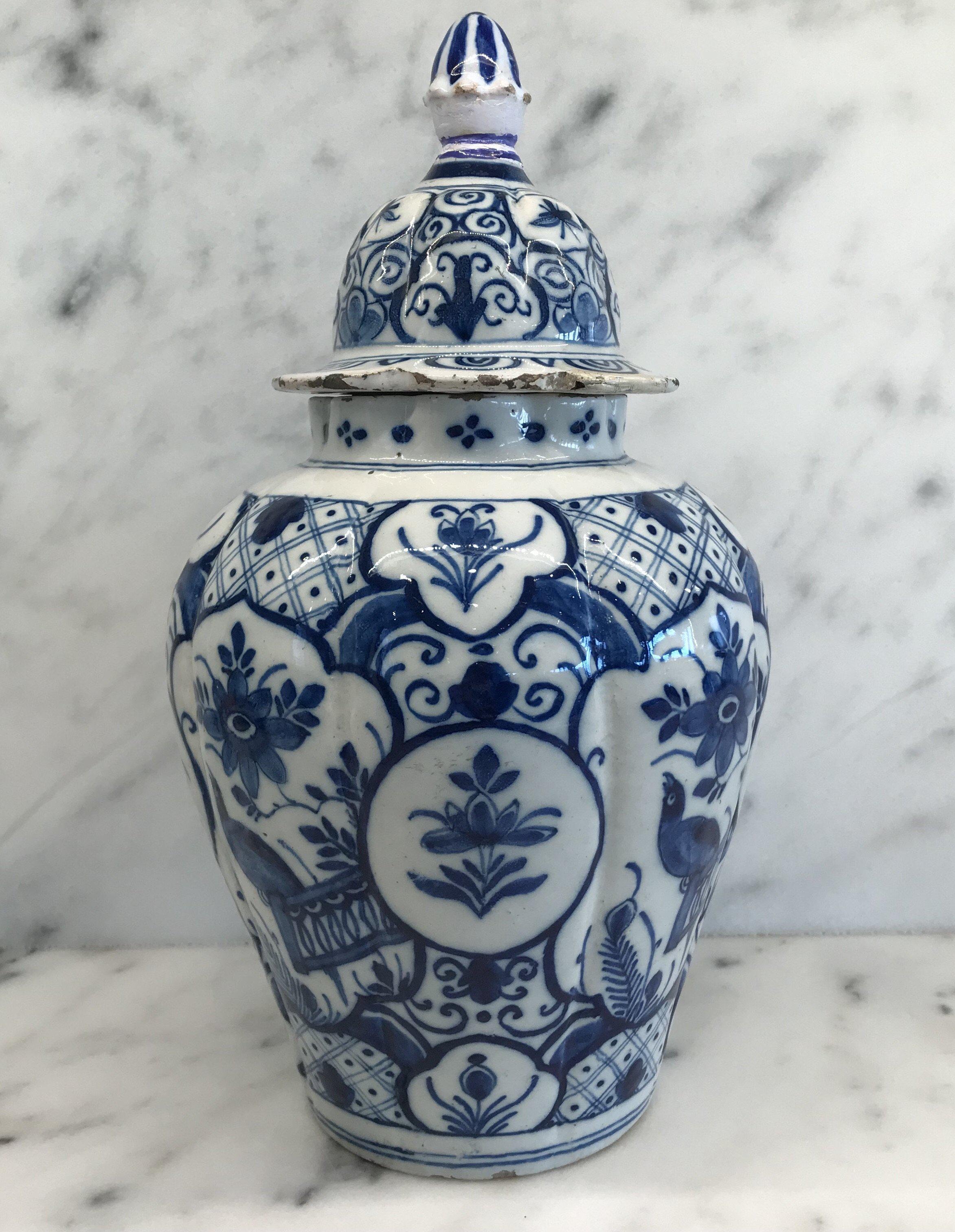 Early Delft Blue and White Vase with Top 1