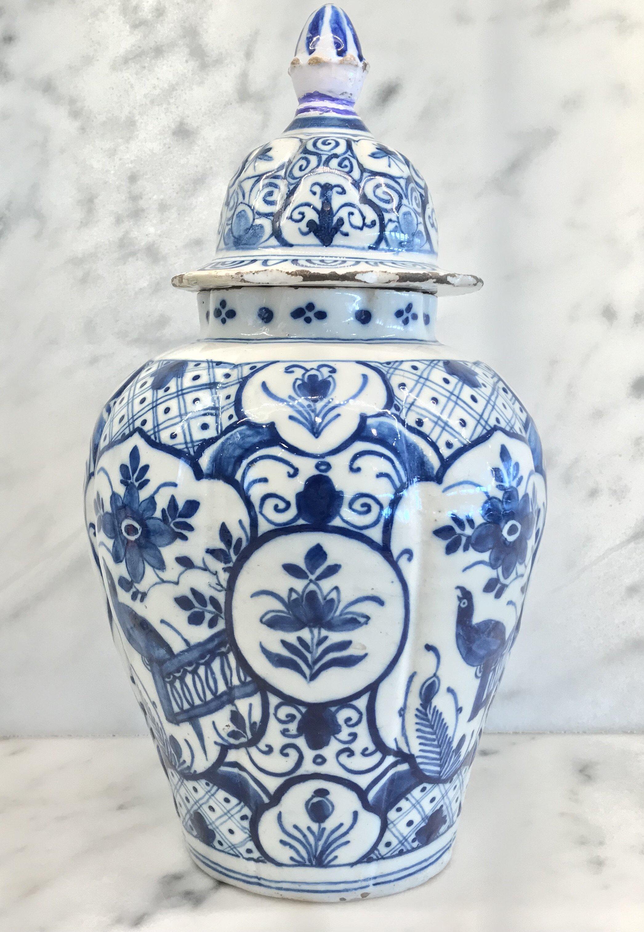 Early Delft Blue and White Vase with Top 2