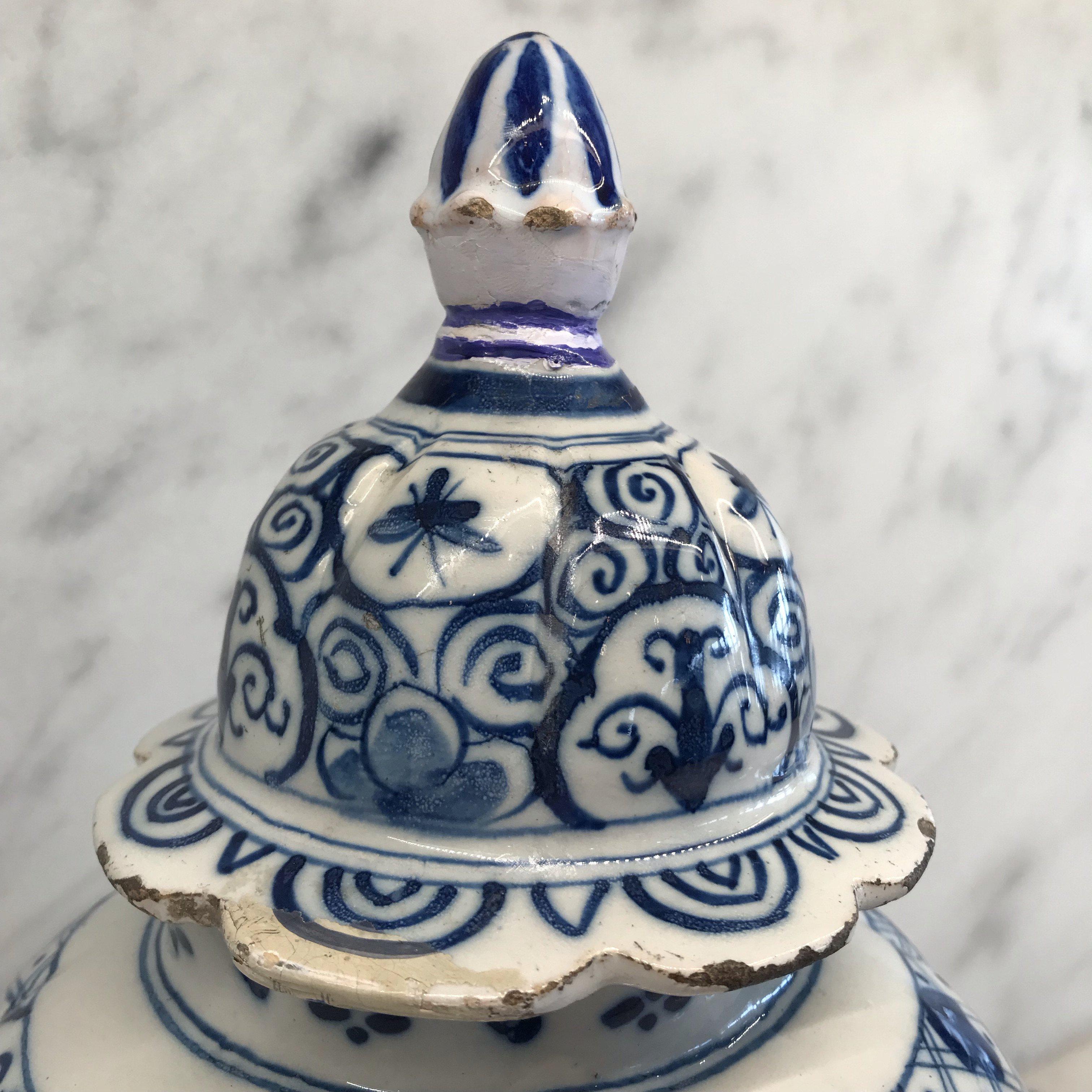 Early Delft Blue and White Vase with Top 3