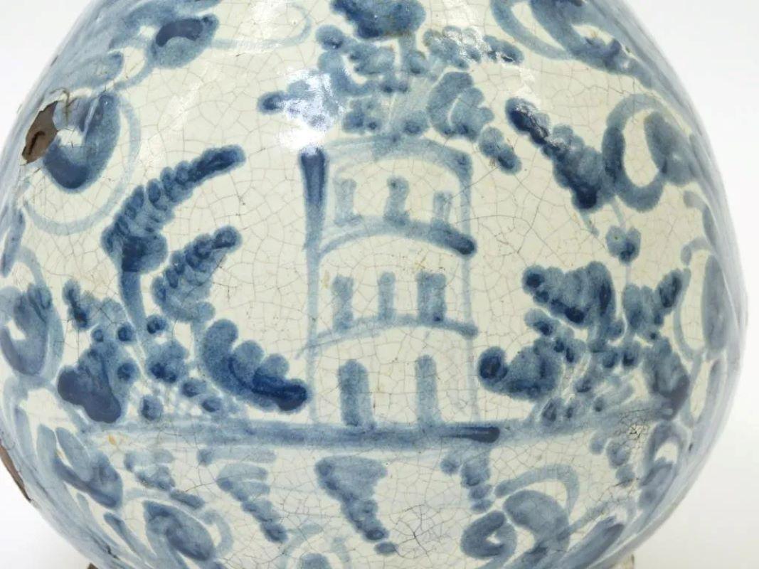 Other Early Delft Bottle in Blue and White Glaze, 17th Century For Sale