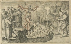 Early Depiction of Sati Ritual, Widow Burning on Pyre, Dutch Engraving c.1601