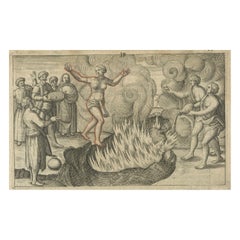 Early Depiction of Sati Ritual, Widow Burning on Pyre, Dutch Engraving c.1601