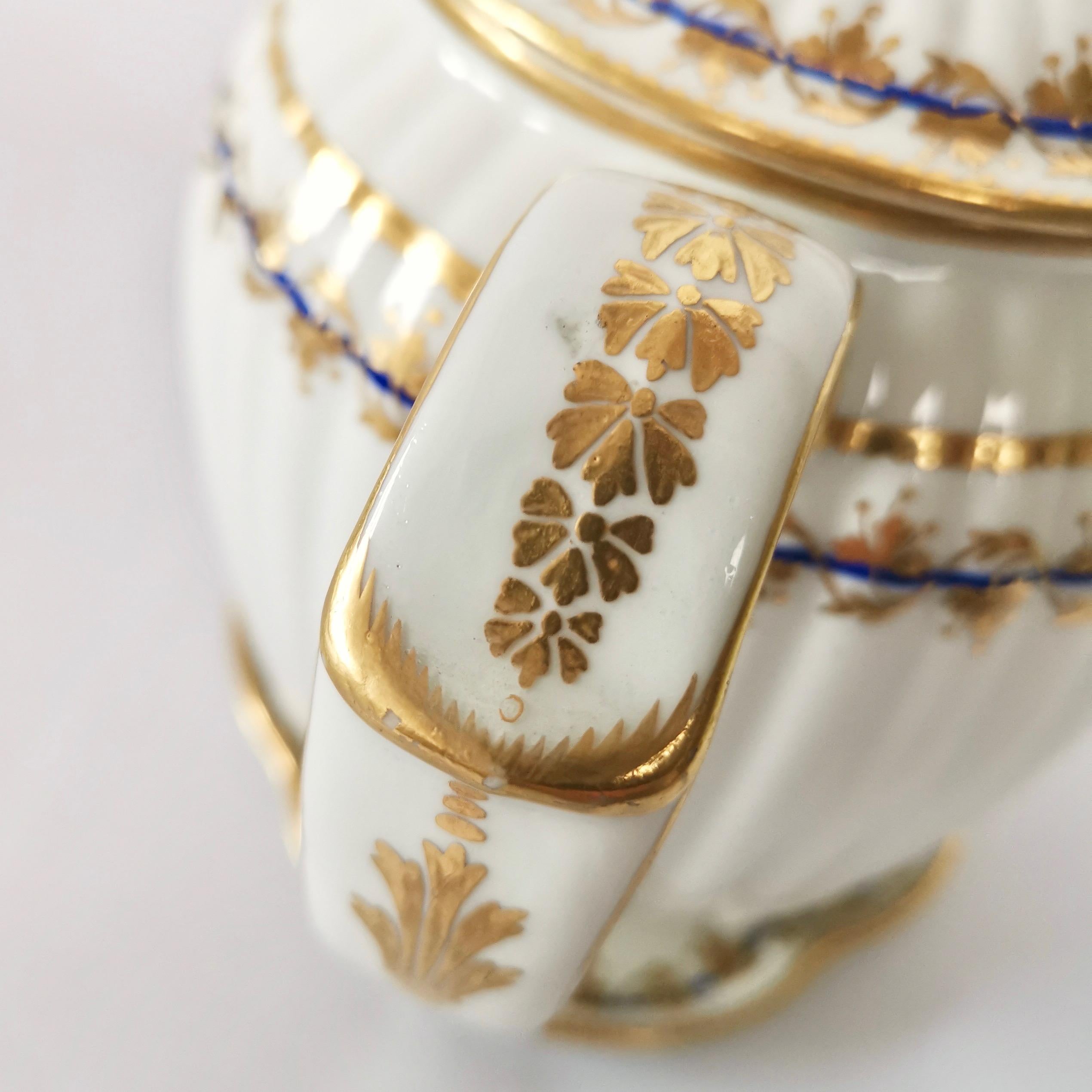 English Crown Derby Porcelain Breakfast Tea Set, White and Gilt, George III, 1782-1800