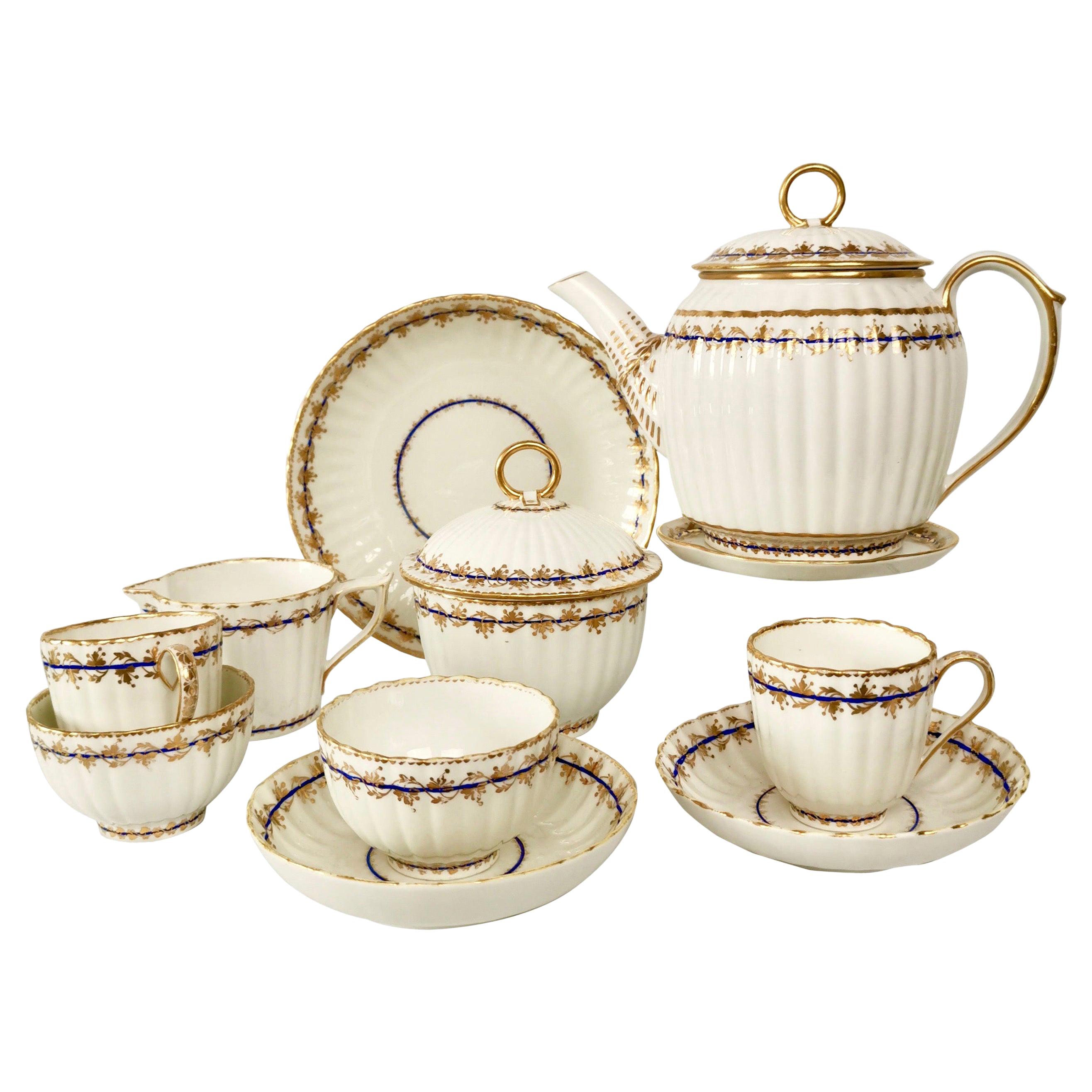 Crown Derby Porcelain Breakfast Tea Set, White and Gilt, George III, 1782-1800