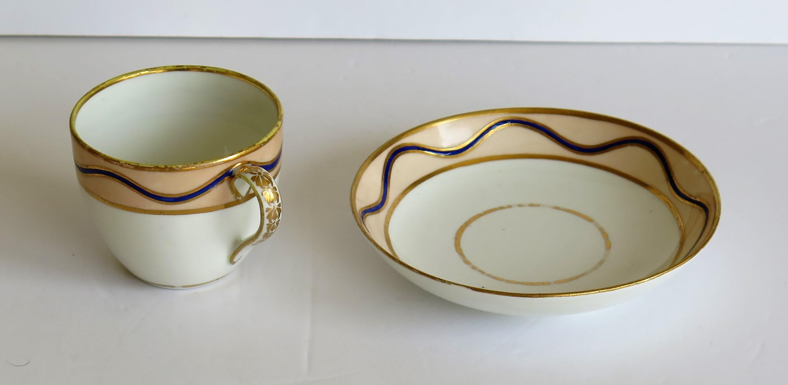 English Early Derby Porcelain Cup & Saucer Rare Pattern 128 Puce Crown Marks, circa 1795 For Sale