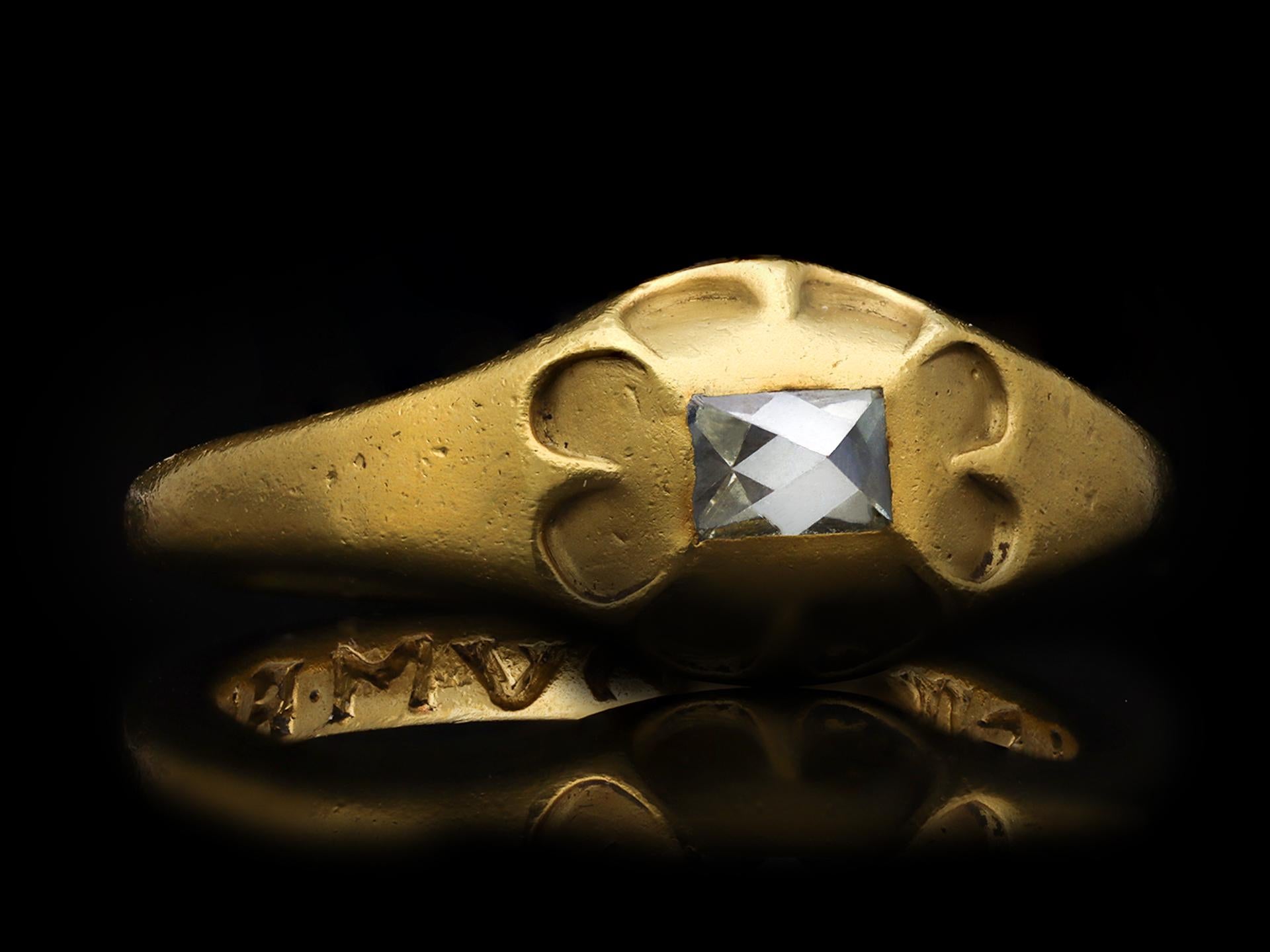 Rough Cut Early Diamond Solitaire Ring 'I am a Token of Love', circa 16th Century For Sale