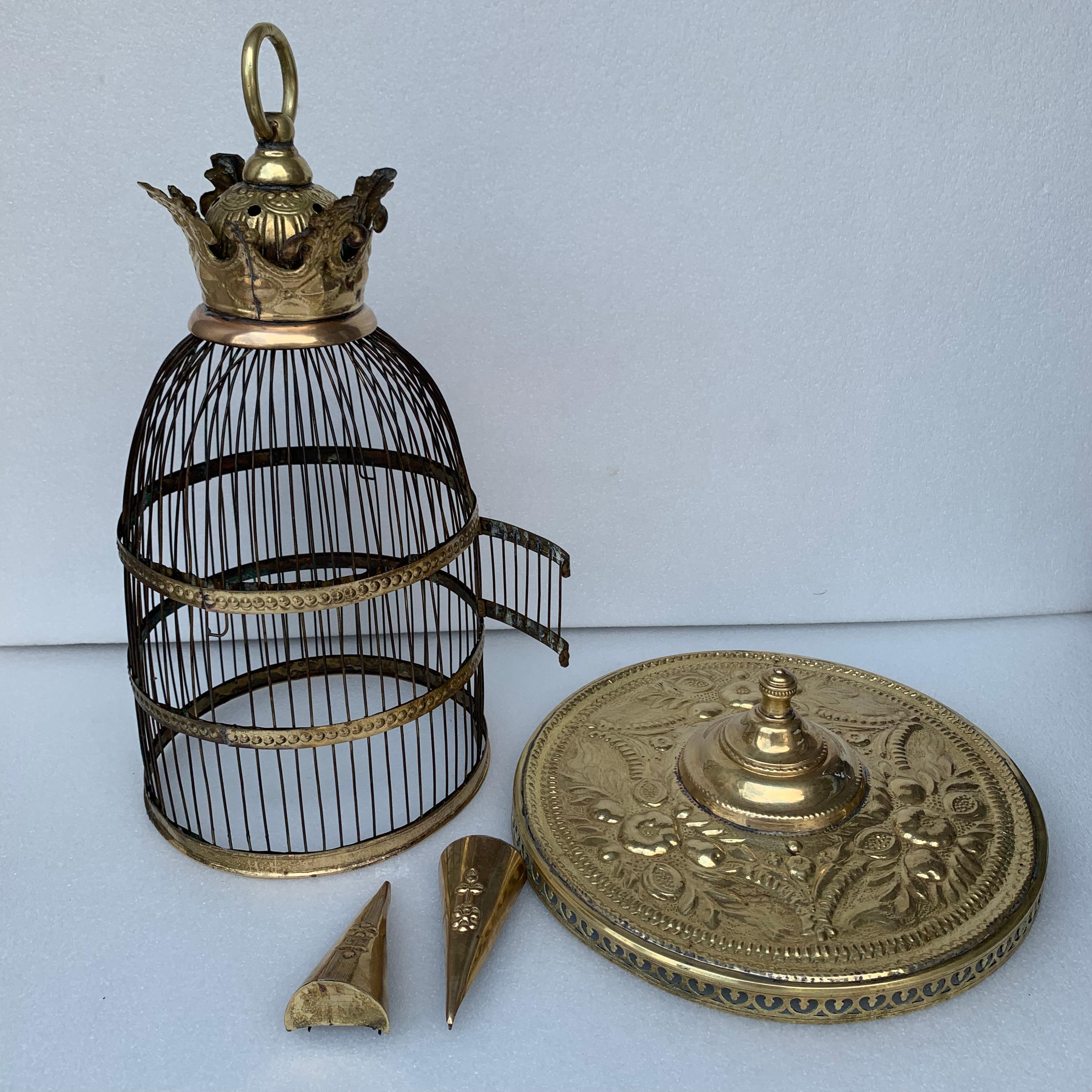 Early Dutch Antique Brass Bird Cage For Sale 3