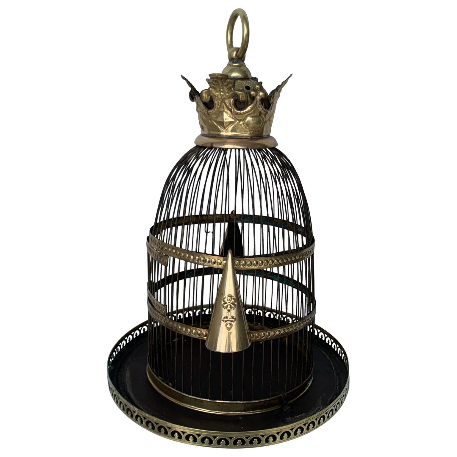 antique brass bird cage with stand