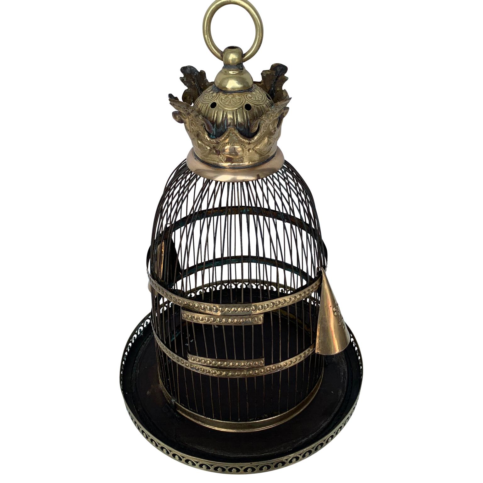 antique brass bird cage with stand