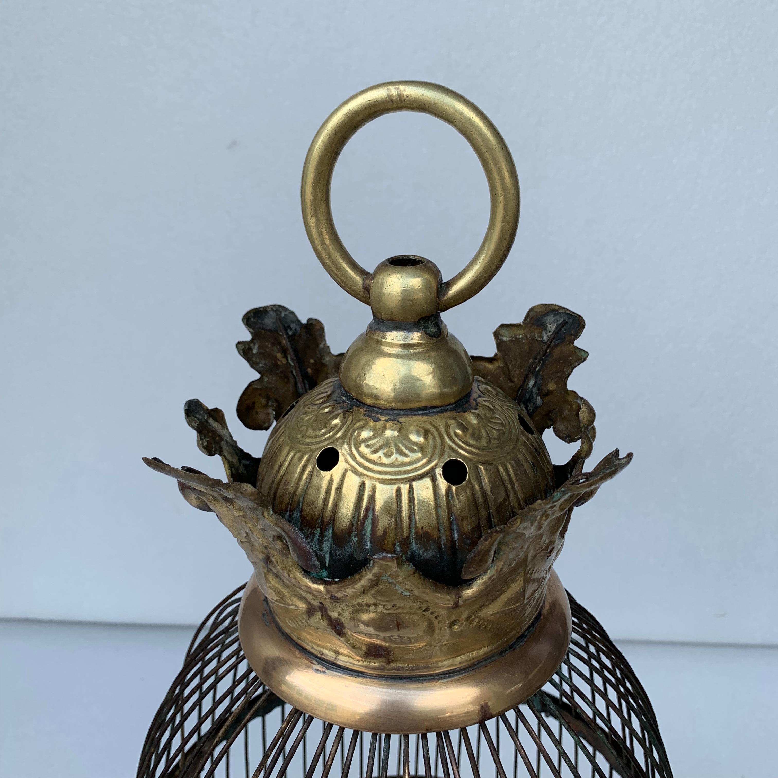 Baroque Early Dutch Antique Brass Bird Cage For Sale